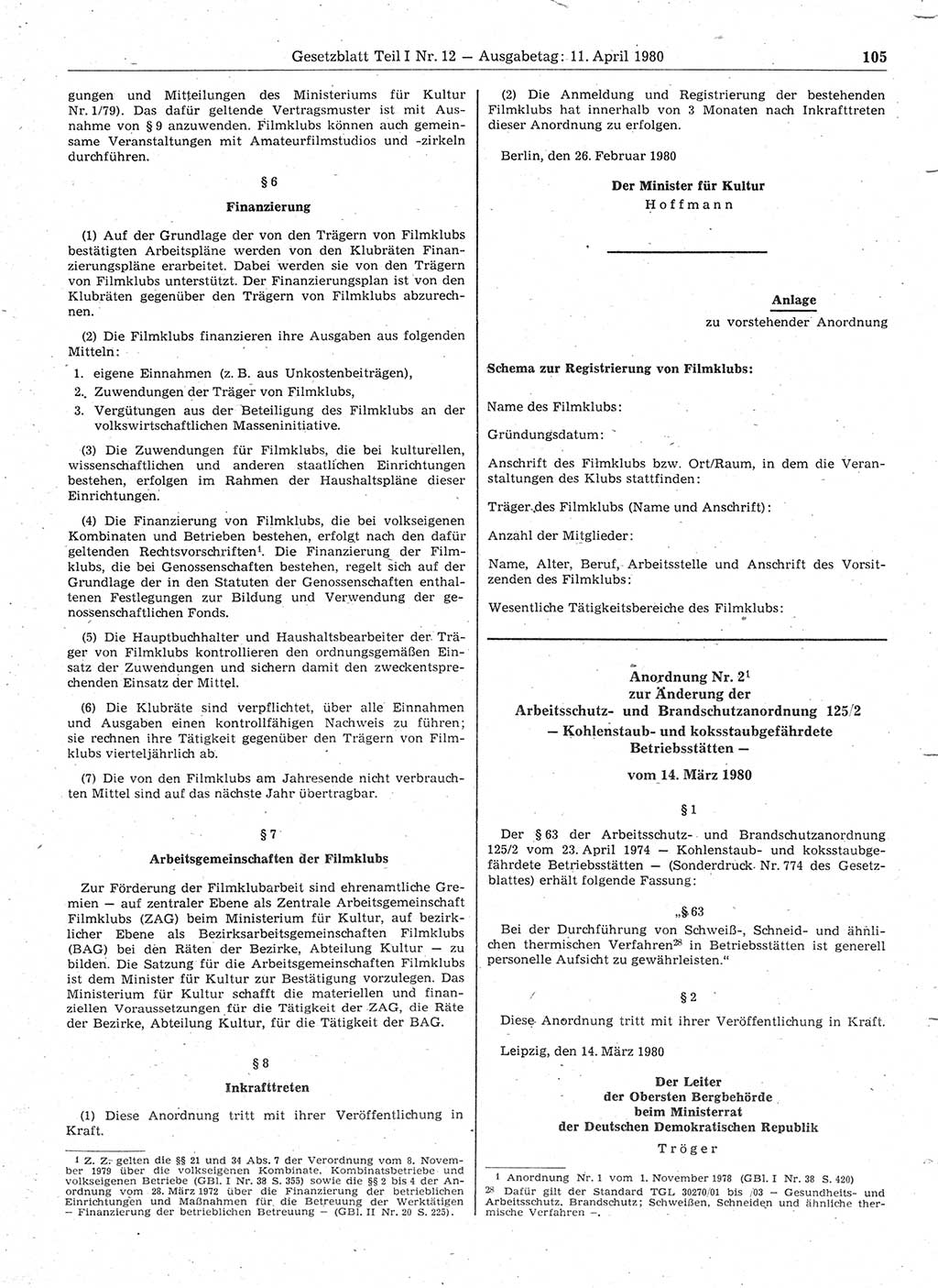 Gesetzblatt (GBl.) der Deutschen Demokratischen Republik (DDR) Teil Ⅰ 1980, Seite 105 (GBl. DDR Ⅰ 1980, S. 105)