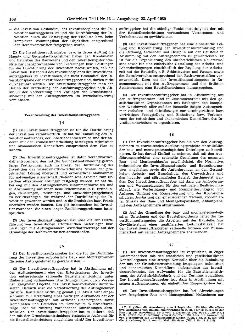 Gesetzblatt (GBl.) der Deutschen Demokratischen Republik (DDR) Teil Ⅰ 1980, Seite 108 (GBl. DDR Ⅰ 1980, S. 108)