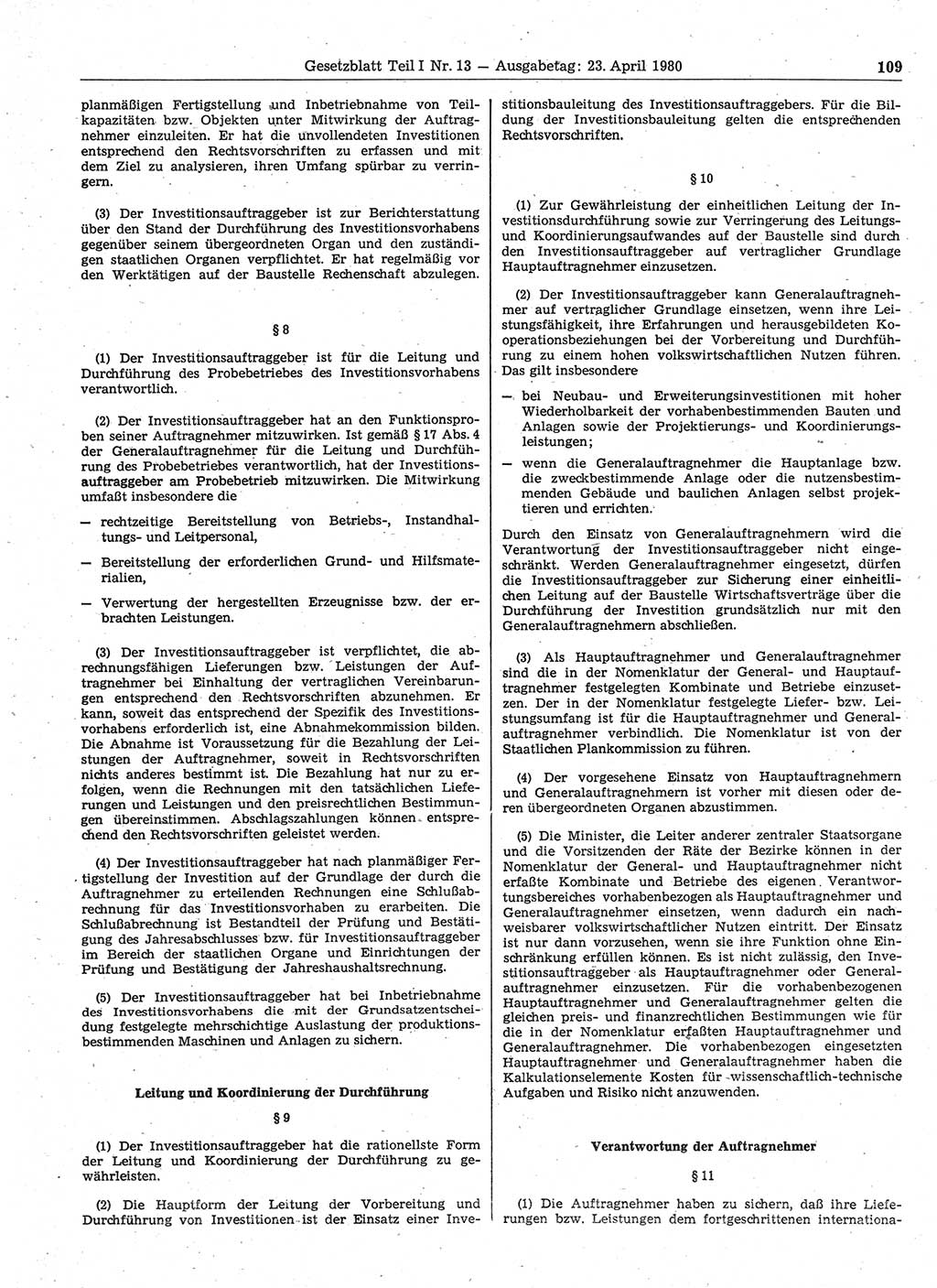 Gesetzblatt (GBl.) der Deutschen Demokratischen Republik (DDR) Teil Ⅰ 1980, Seite 109 (GBl. DDR Ⅰ 1980, S. 109)