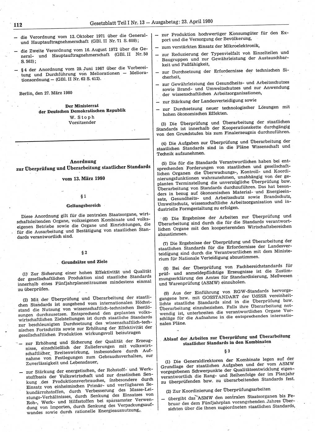 Gesetzblatt (GBl.) der Deutschen Demokratischen Republik (DDR) Teil Ⅰ 1980, Seite 112 (GBl. DDR Ⅰ 1980, S. 112)