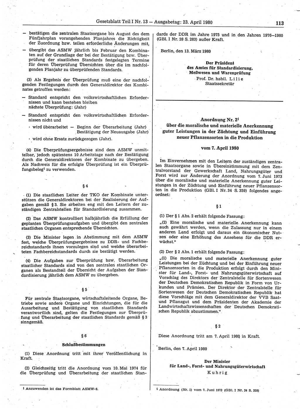 Gesetzblatt (GBl.) der Deutschen Demokratischen Republik (DDR) Teil Ⅰ 1980, Seite 113 (GBl. DDR Ⅰ 1980, S. 113)