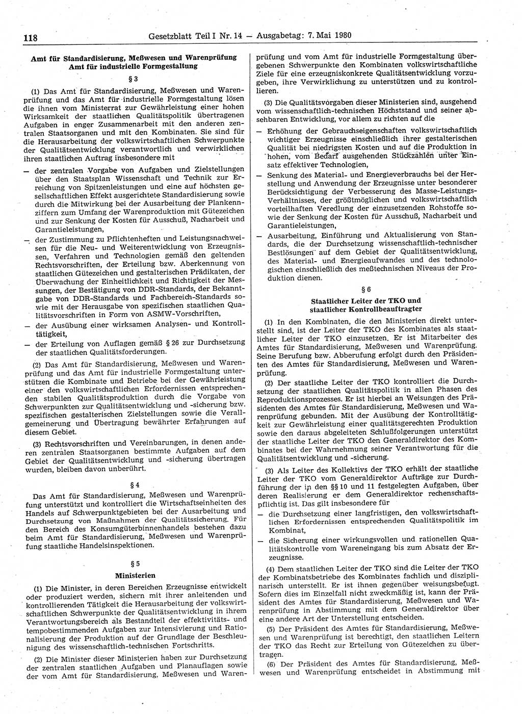 Gesetzblatt (GBl.) der Deutschen Demokratischen Republik (DDR) Teil Ⅰ 1980, Seite 118 (GBl. DDR Ⅰ 1980, S. 118)