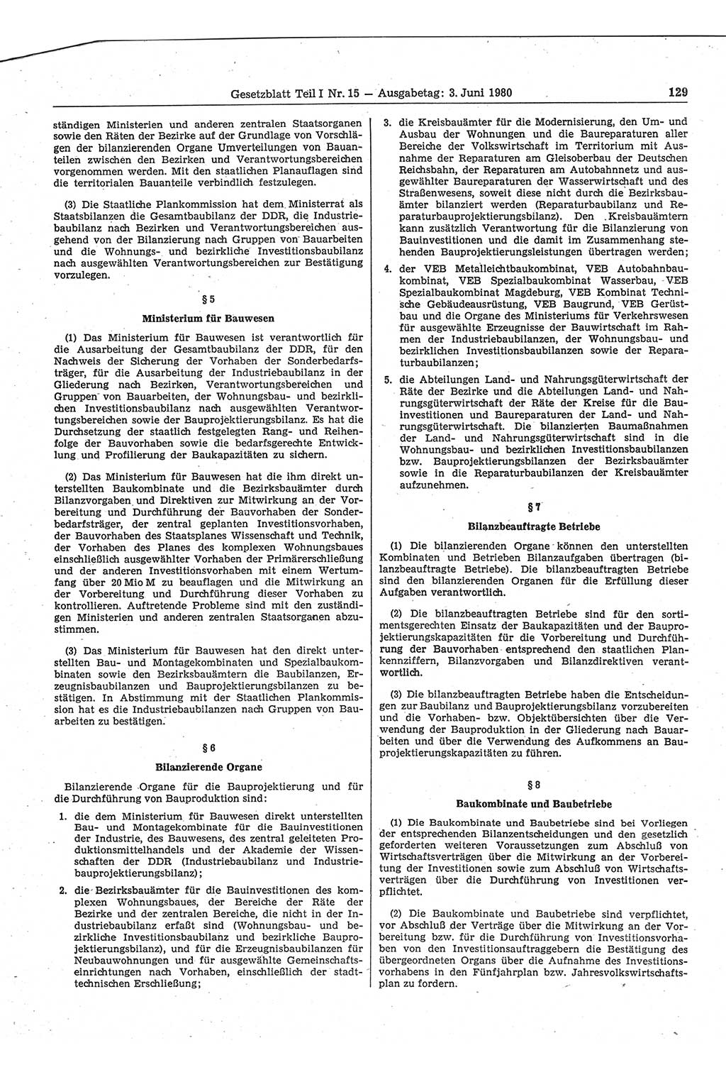 Gesetzblatt (GBl.) der Deutschen Demokratischen Republik (DDR) Teil Ⅰ 1980, Seite 129 (GBl. DDR Ⅰ 1980, S. 129)