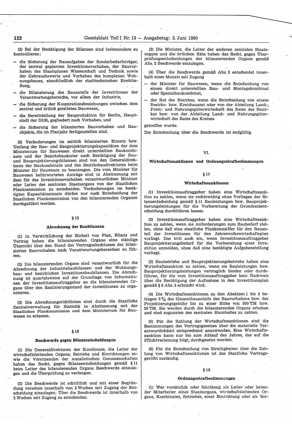 Gesetzblatt (GBl.) der Deutschen Demokratischen Republik (DDR) Teil Ⅰ 1980, Seite 132 (GBl. DDR Ⅰ 1980, S. 132)