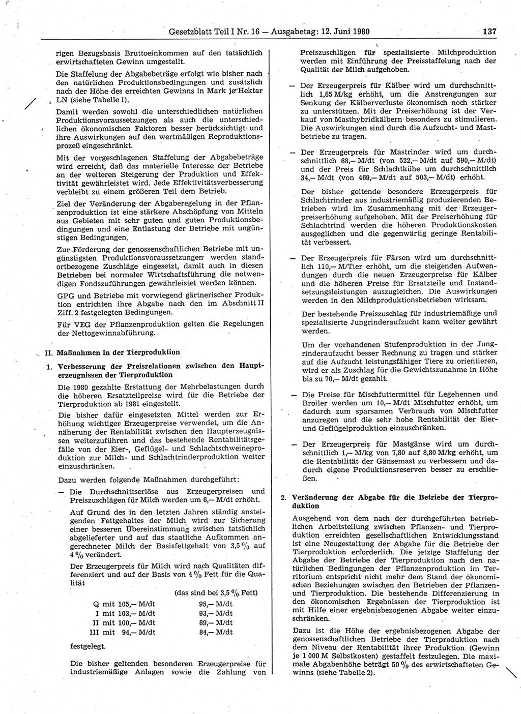 Gesetzblatt (GBl.) der Deutschen Demokratischen Republik (DDR) Teil Ⅰ 1980, Seite 137 (GBl. DDR Ⅰ 1980, S. 137)