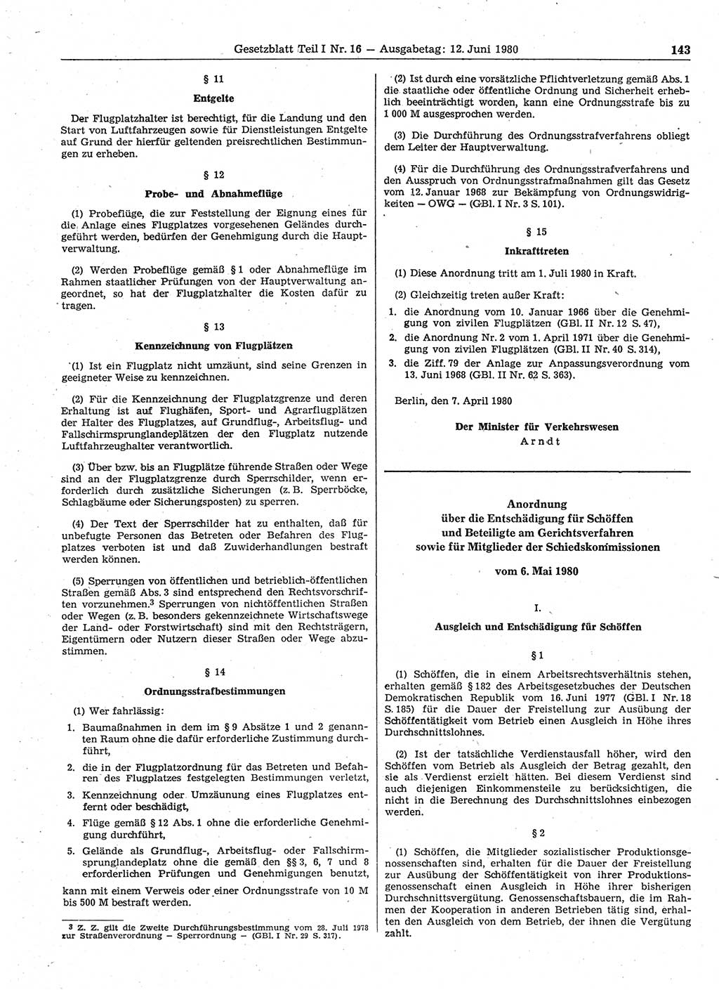 Gesetzblatt (GBl.) der Deutschen Demokratischen Republik (DDR) Teil Ⅰ 1980, Seite 143 (GBl. DDR Ⅰ 1980, S. 143)