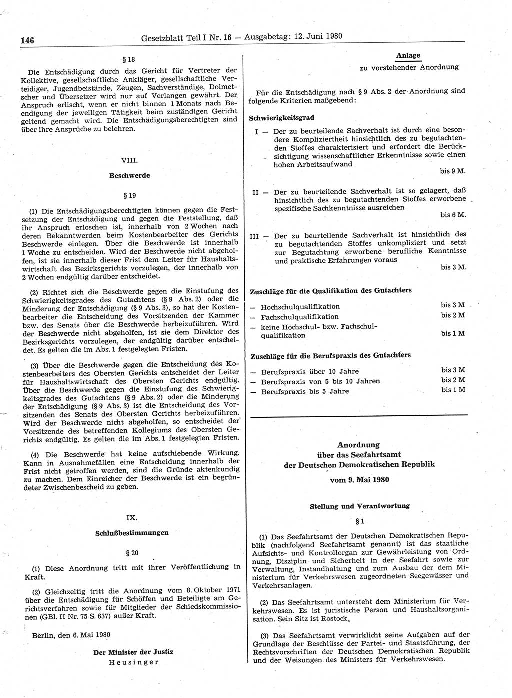 Gesetzblatt (GBl.) der Deutschen Demokratischen Republik (DDR) Teil Ⅰ 1980, Seite 146 (GBl. DDR Ⅰ 1980, S. 146)