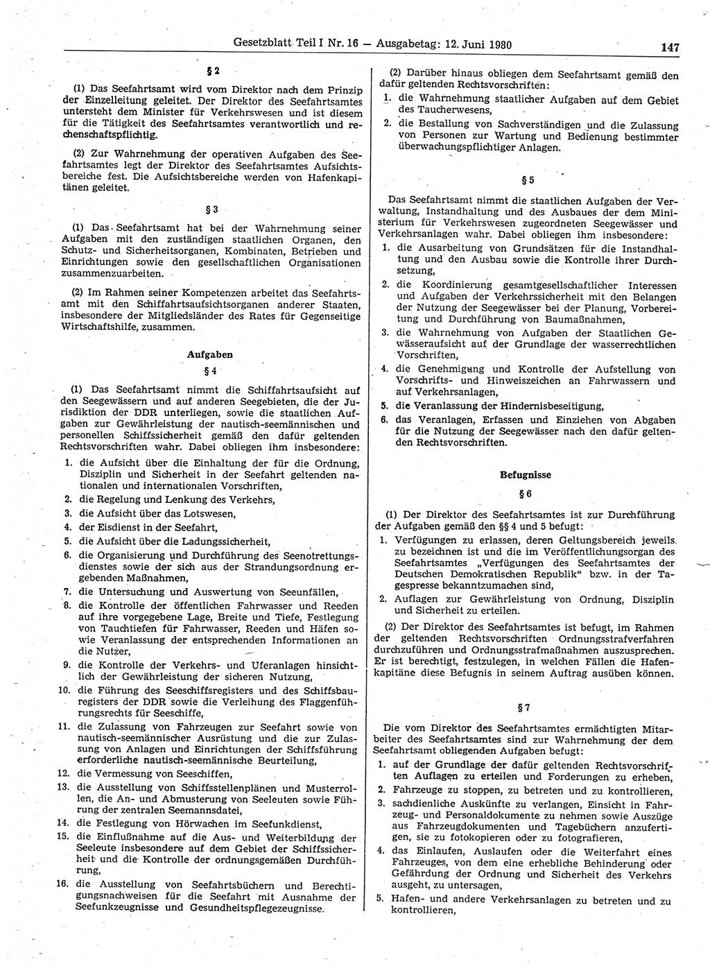Gesetzblatt (GBl.) der Deutschen Demokratischen Republik (DDR) Teil Ⅰ 1980, Seite 147 (GBl. DDR Ⅰ 1980, S. 147)