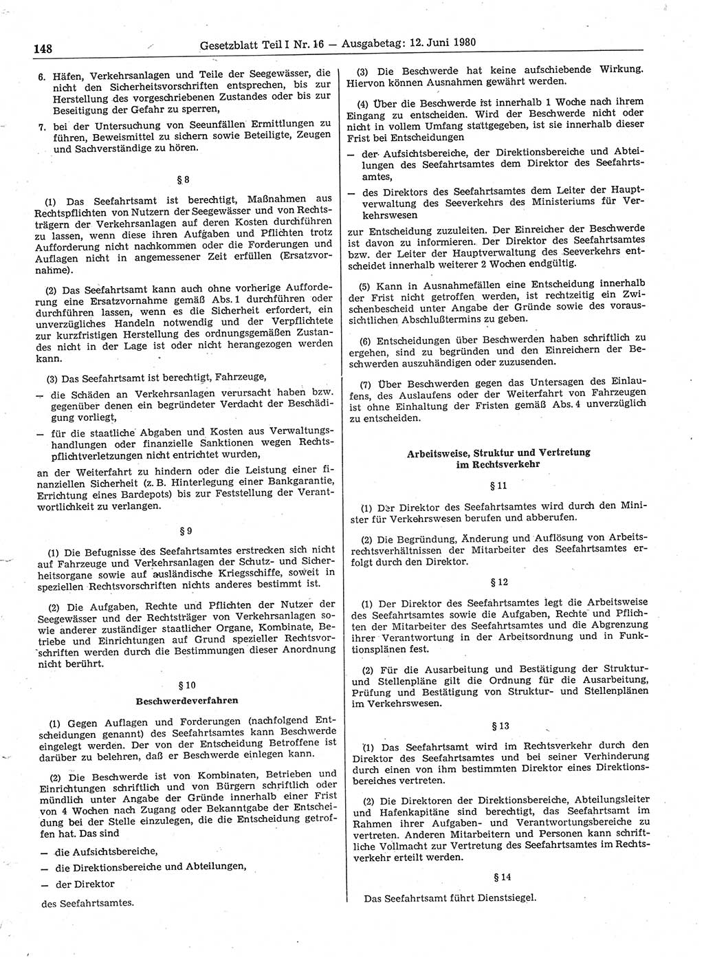 Gesetzblatt (GBl.) der Deutschen Demokratischen Republik (DDR) Teil Ⅰ 1980, Seite 148 (GBl. DDR Ⅰ 1980, S. 148)