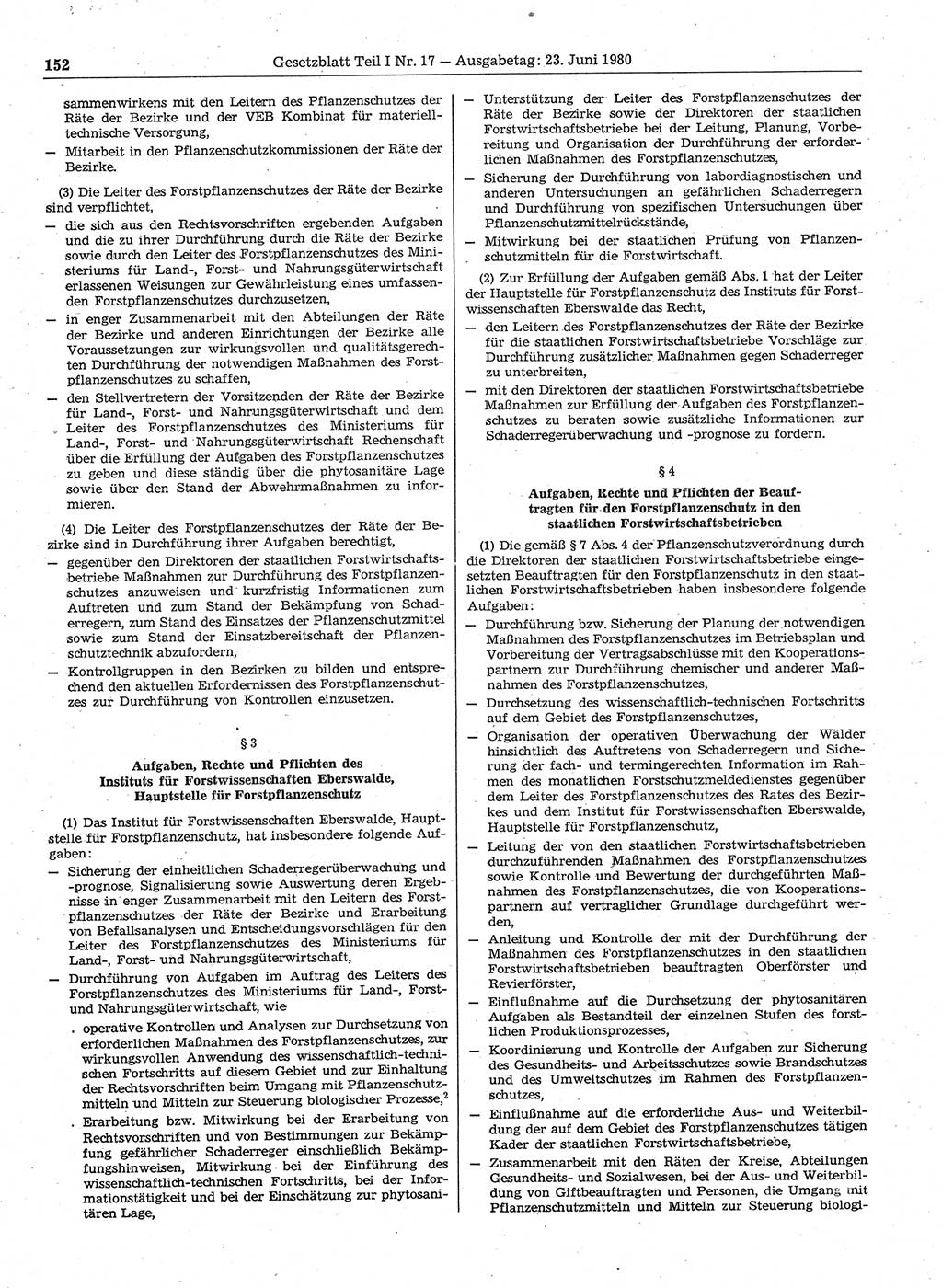 Gesetzblatt (GBl.) der Deutschen Demokratischen Republik (DDR) Teil Ⅰ 1980, Seite 152 (GBl. DDR Ⅰ 1980, S. 152)