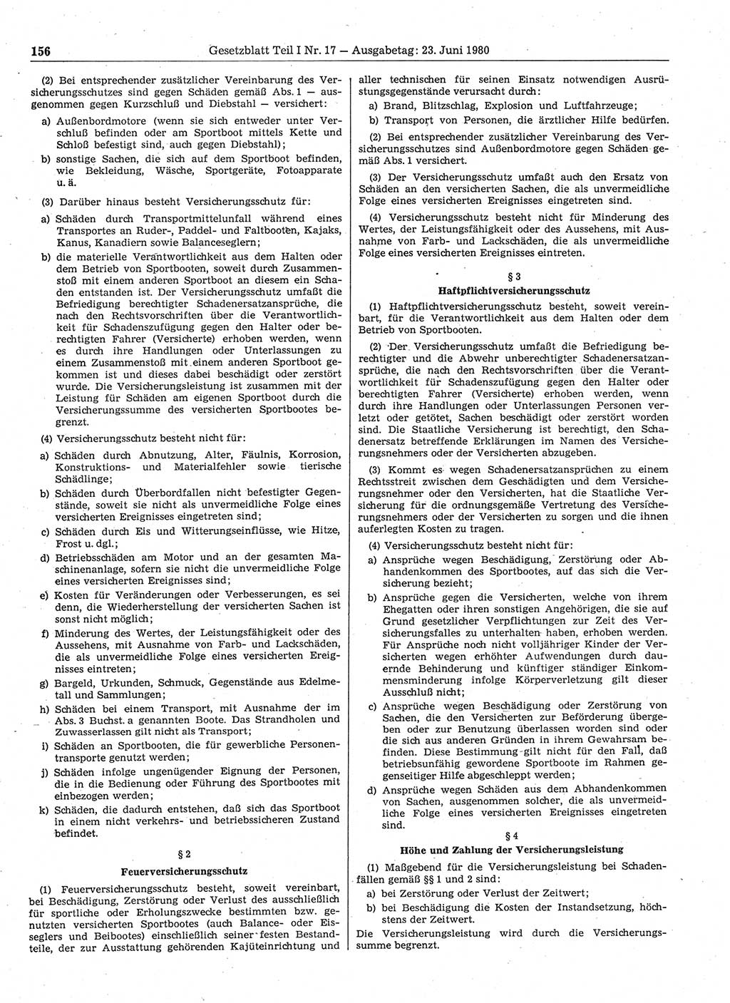 Gesetzblatt (GBl.) der Deutschen Demokratischen Republik (DDR) Teil Ⅰ 1980, Seite 156 (GBl. DDR Ⅰ 1980, S. 156)