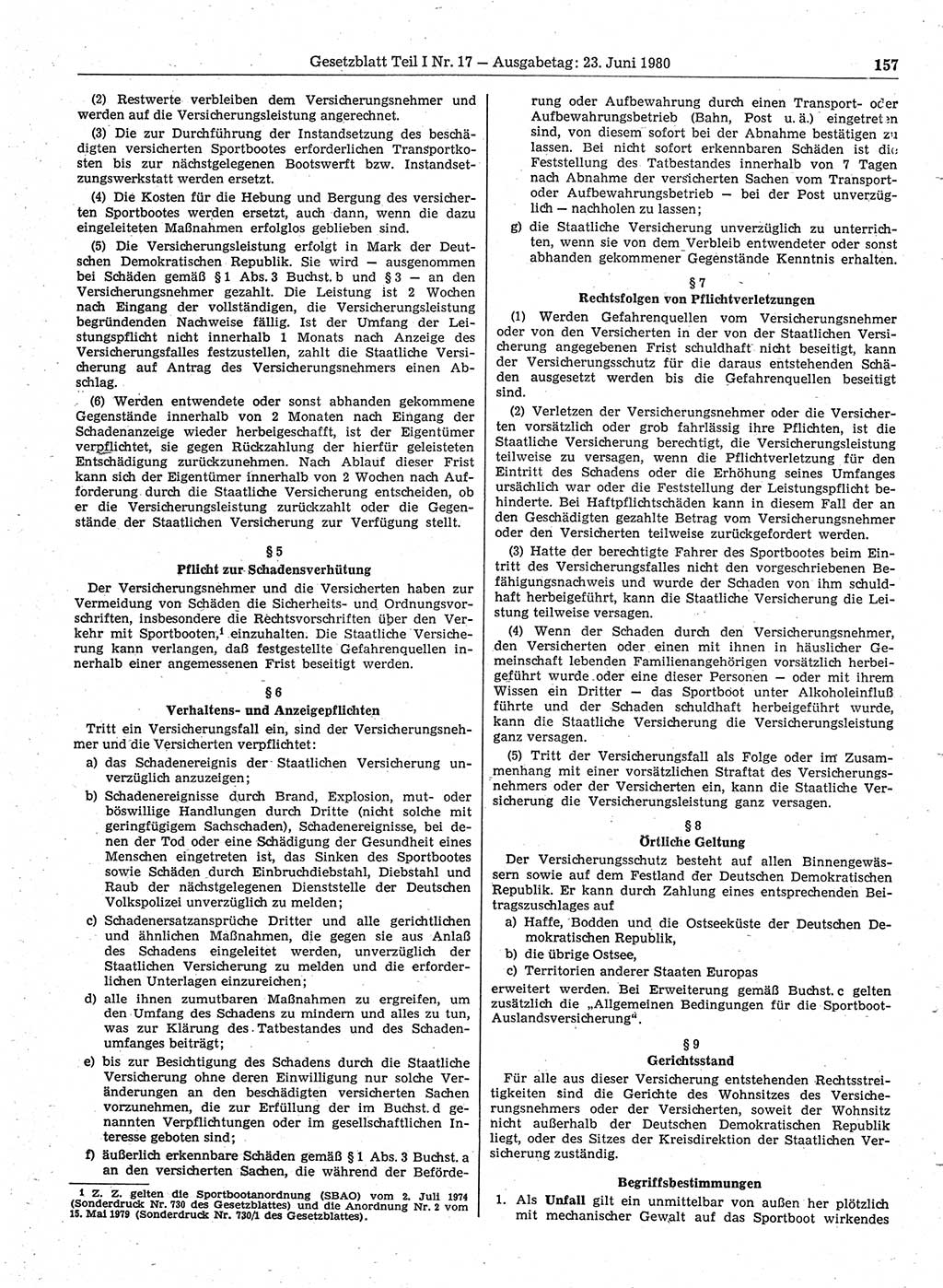 Gesetzblatt (GBl.) der Deutschen Demokratischen Republik (DDR) Teil Ⅰ 1980, Seite 157 (GBl. DDR Ⅰ 1980, S. 157)