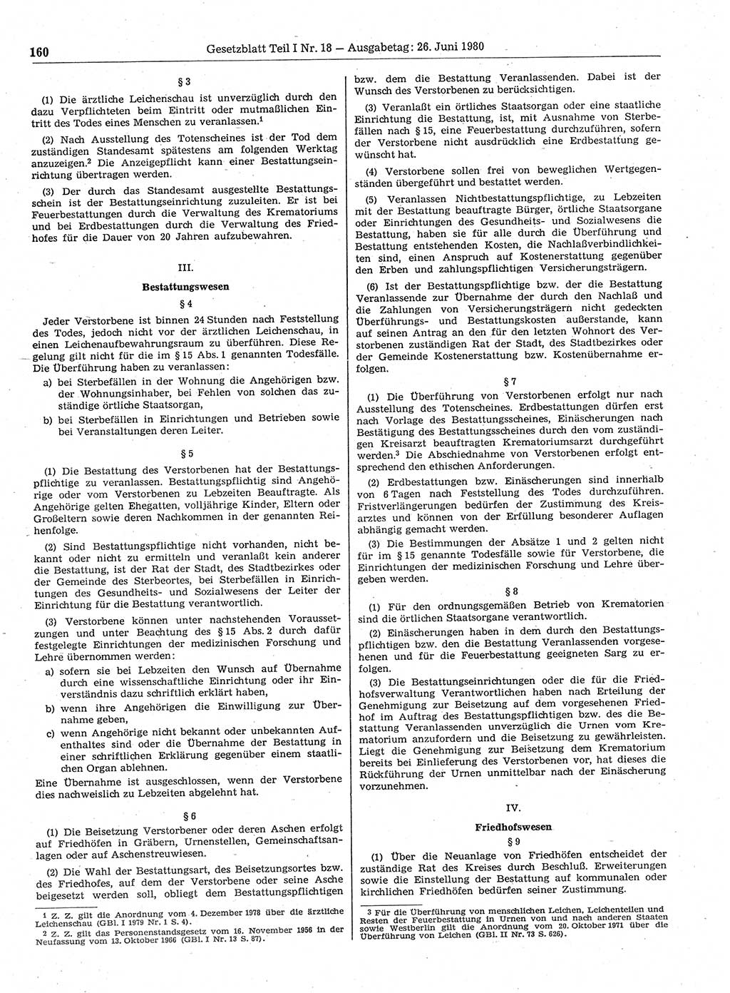 Gesetzblatt (GBl.) der Deutschen Demokratischen Republik (DDR) Teil Ⅰ 1980, Seite 160 (GBl. DDR Ⅰ 1980, S. 160)