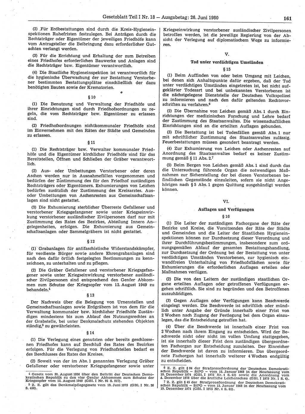 Gesetzblatt (GBl.) der Deutschen Demokratischen Republik (DDR) Teil Ⅰ 1980, Seite 161 (GBl. DDR Ⅰ 1980, S. 161)