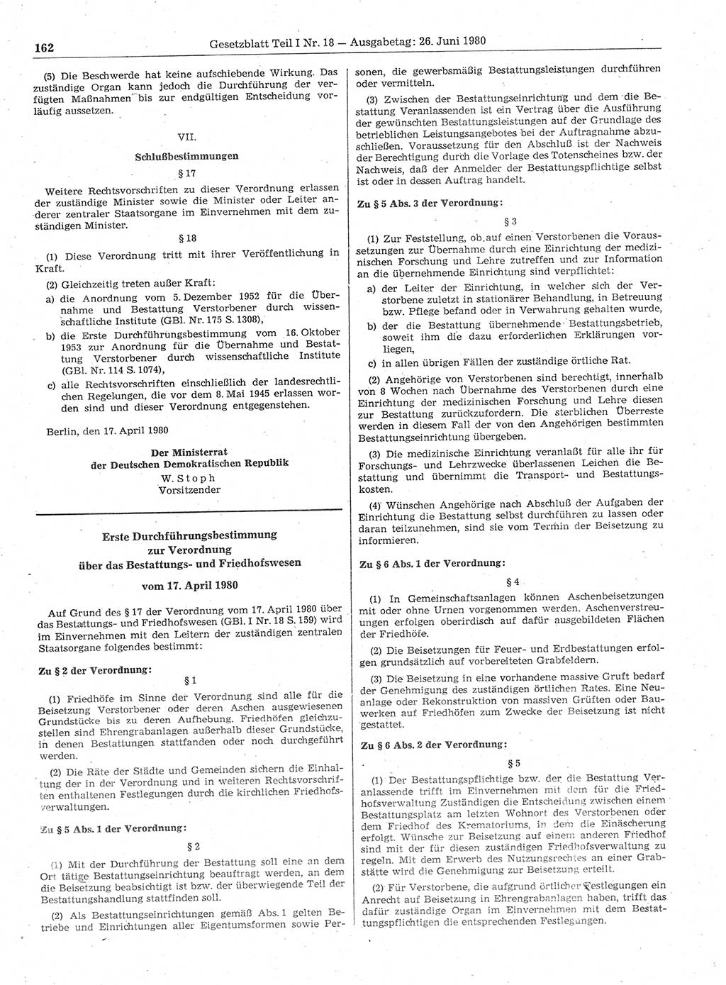 Gesetzblatt (GBl.) der Deutschen Demokratischen Republik (DDR) Teil Ⅰ 1980, Seite 162 (GBl. DDR Ⅰ 1980, S. 162)