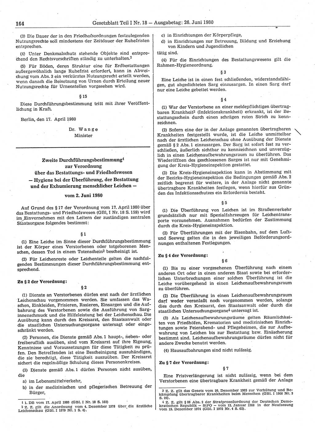 Gesetzblatt (GBl.) der Deutschen Demokratischen Republik (DDR) Teil Ⅰ 1980, Seite 164 (GBl. DDR Ⅰ 1980, S. 164)