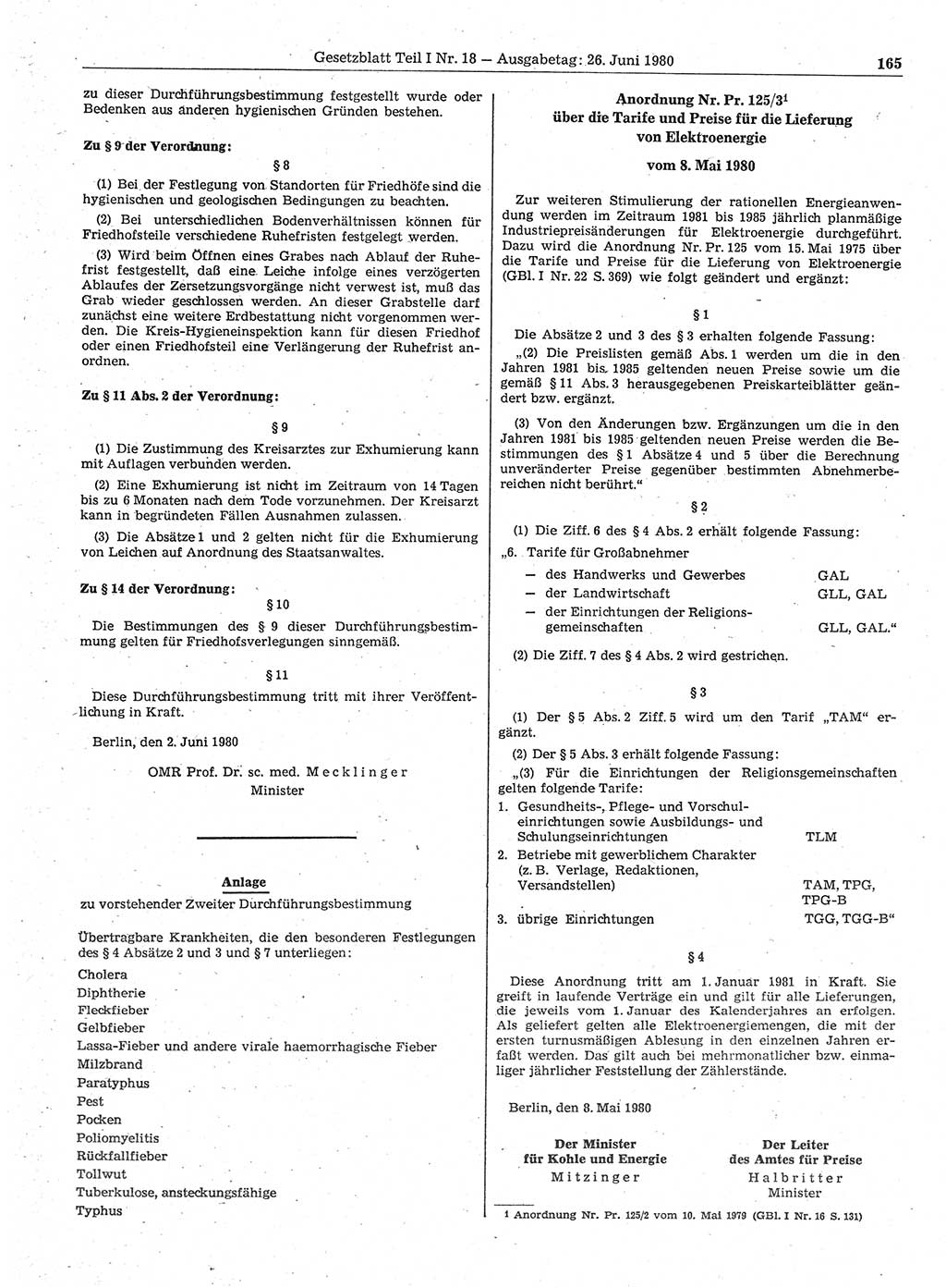 Gesetzblatt (GBl.) der Deutschen Demokratischen Republik (DDR) Teil Ⅰ 1980, Seite 165 (GBl. DDR Ⅰ 1980, S. 165)