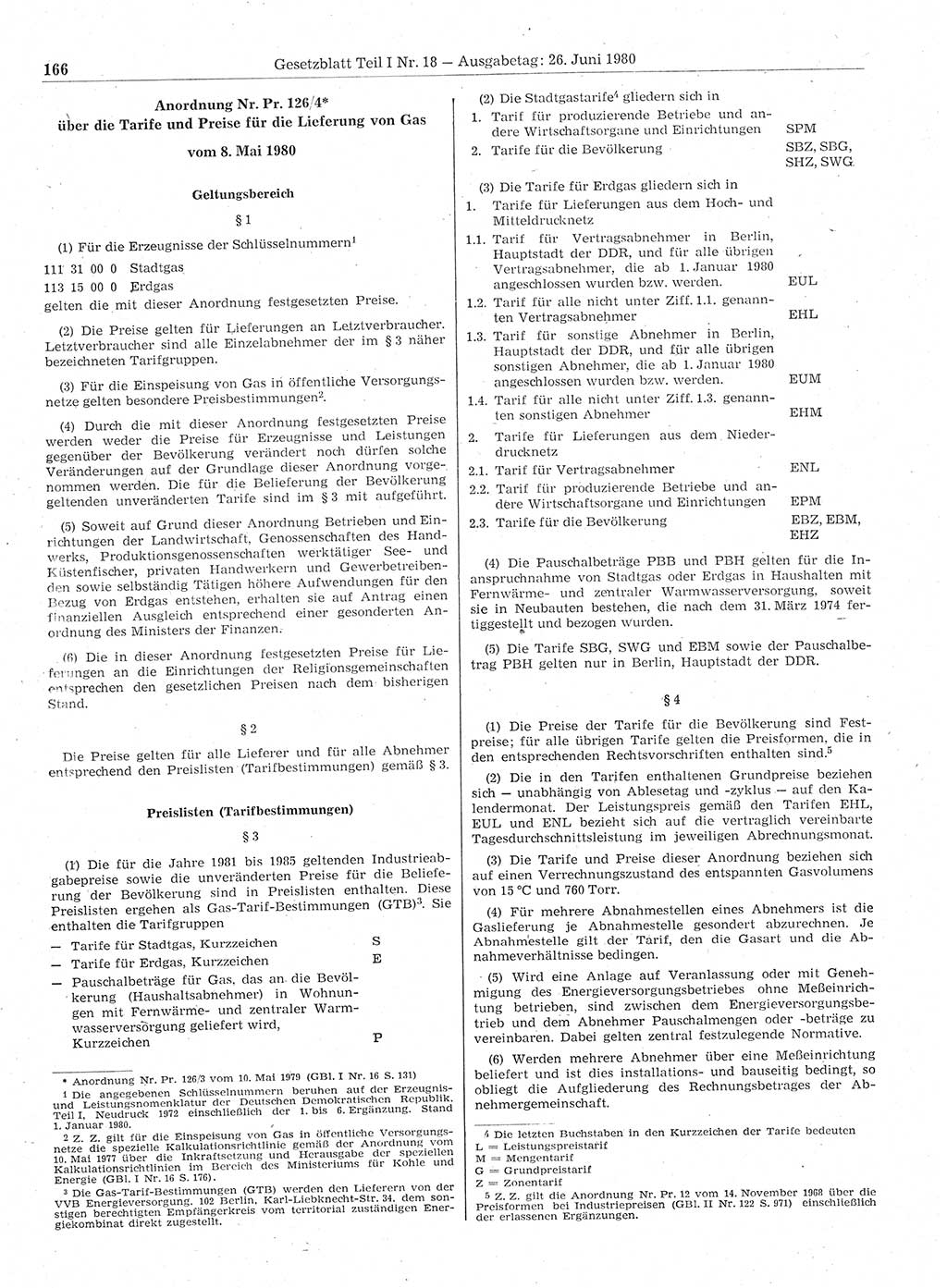 Gesetzblatt (GBl.) der Deutschen Demokratischen Republik (DDR) Teil Ⅰ 1980, Seite 166 (GBl. DDR Ⅰ 1980, S. 166)