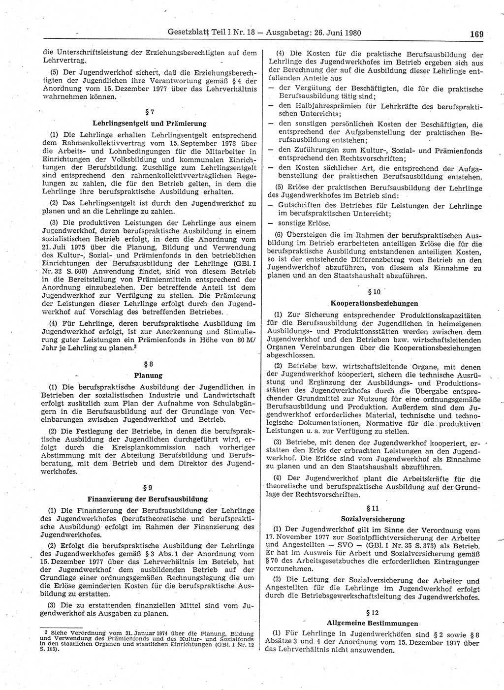 Gesetzblatt (GBl.) der Deutschen Demokratischen Republik (DDR) Teil Ⅰ 1980, Seite 169 (GBl. DDR Ⅰ 1980, S. 169)