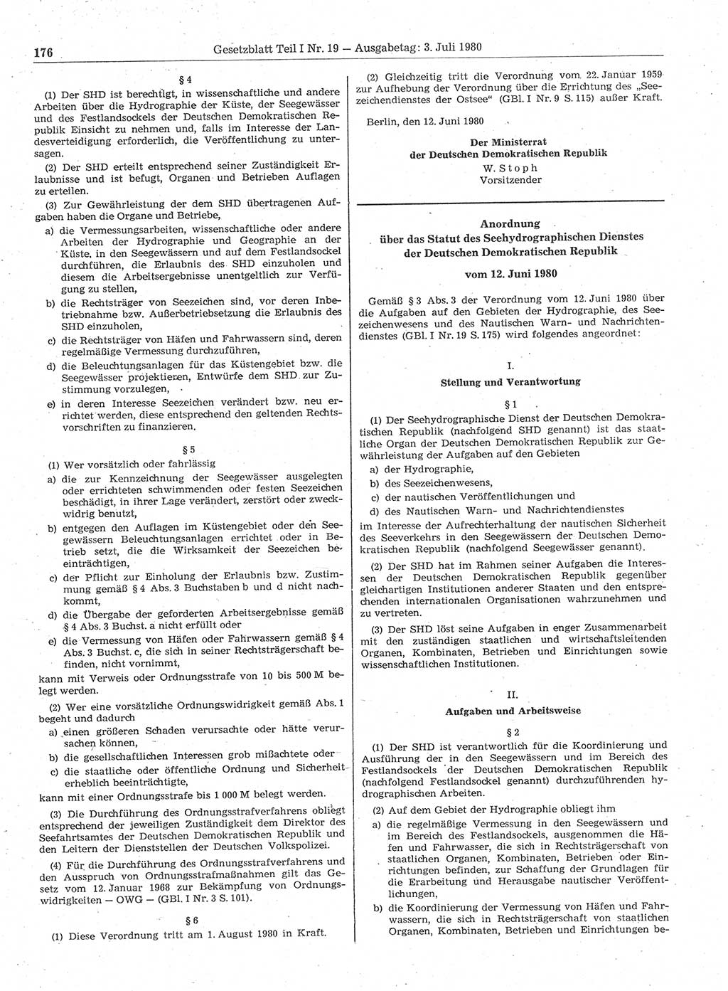 Gesetzblatt (GBl.) der Deutschen Demokratischen Republik (DDR) Teil Ⅰ 1980, Seite 176 (GBl. DDR Ⅰ 1980, S. 176)