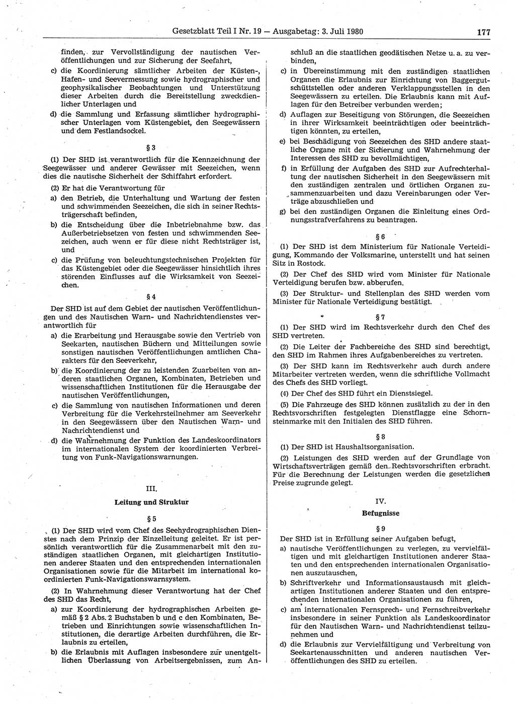 Gesetzblatt (GBl.) der Deutschen Demokratischen Republik (DDR) Teil Ⅰ 1980, Seite 177 (GBl. DDR Ⅰ 1980, S. 177)