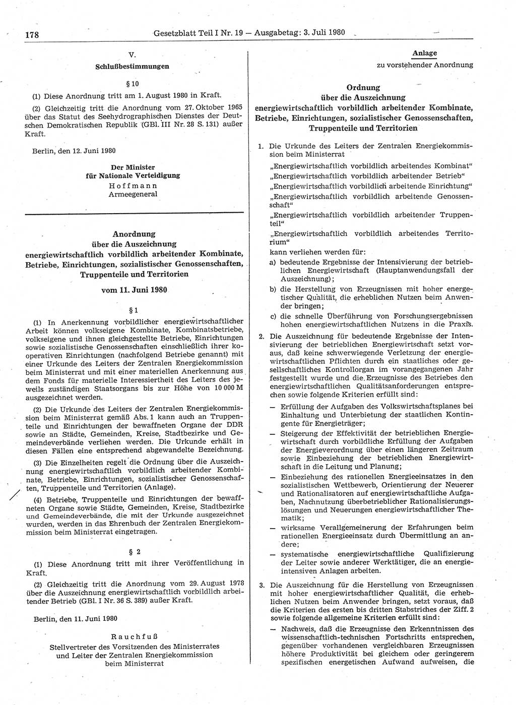 Gesetzblatt (GBl.) der Deutschen Demokratischen Republik (DDR) Teil Ⅰ 1980, Seite 178 (GBl. DDR Ⅰ 1980, S. 178)