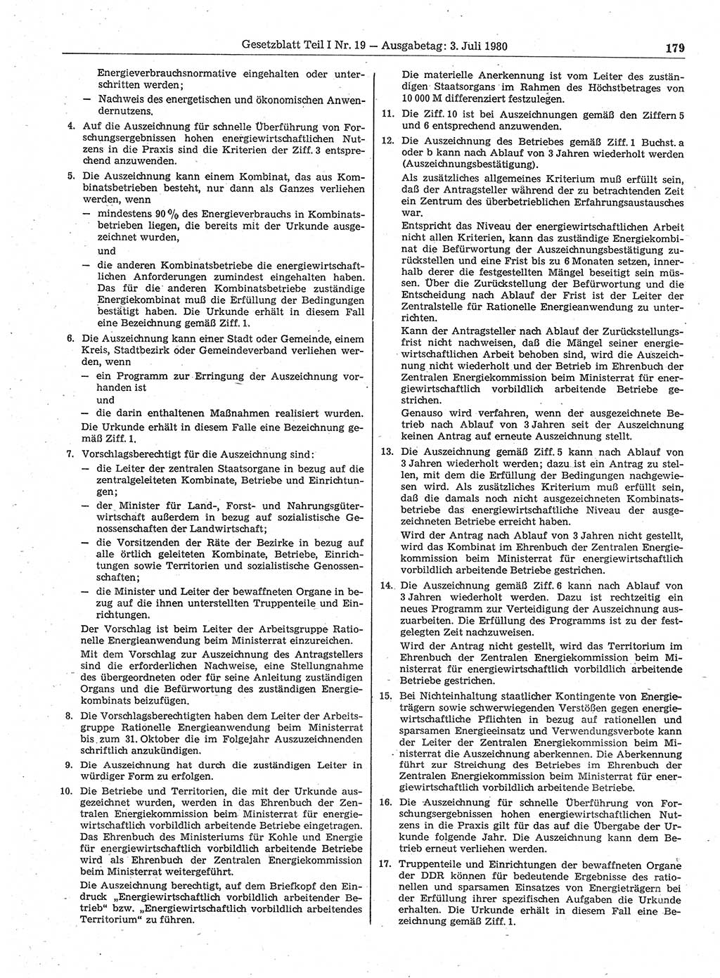 Gesetzblatt (GBl.) der Deutschen Demokratischen Republik (DDR) Teil Ⅰ 1980, Seite 179 (GBl. DDR Ⅰ 1980, S. 179)