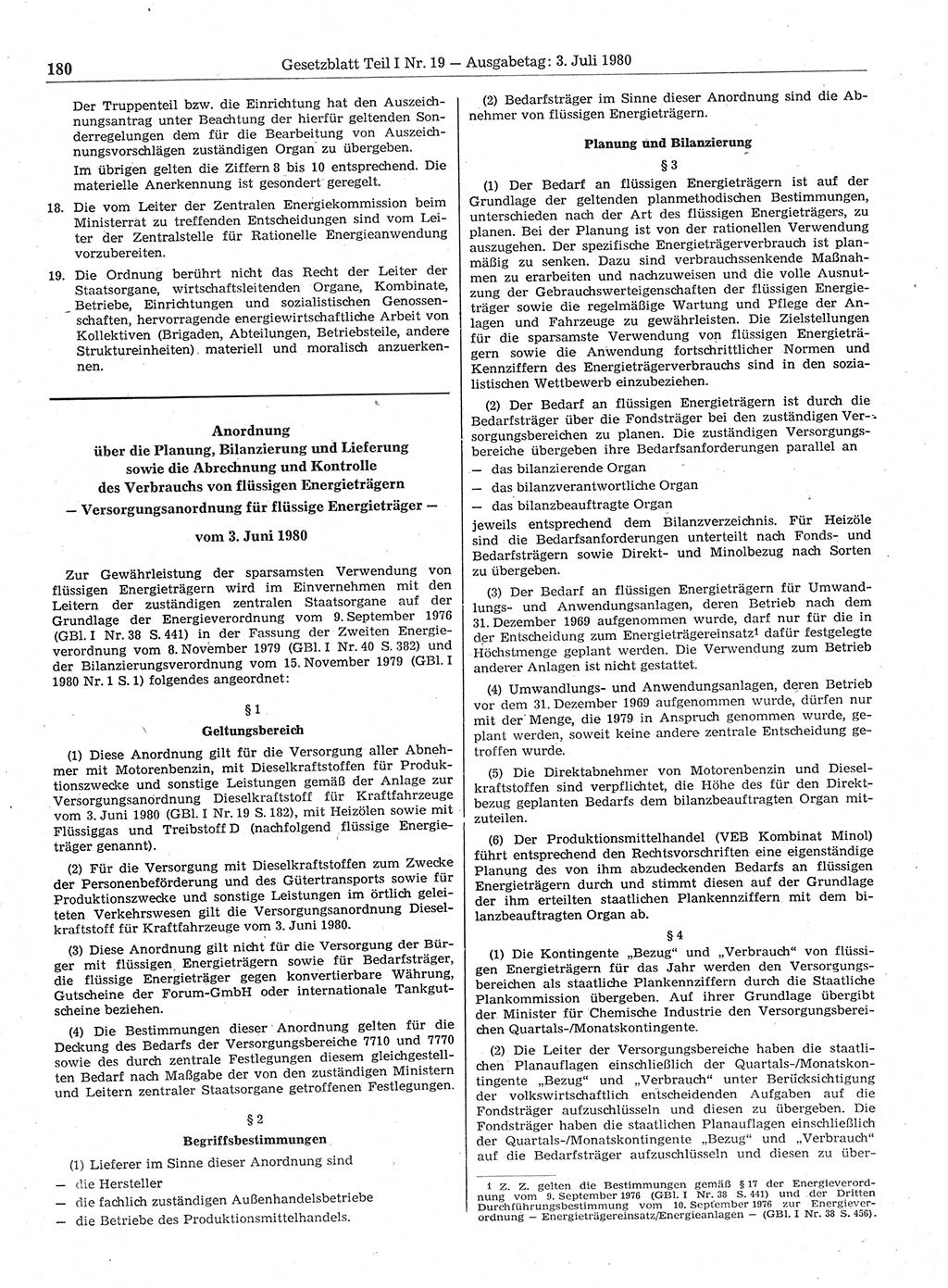 Gesetzblatt (GBl.) der Deutschen Demokratischen Republik (DDR) Teil Ⅰ 1980, Seite 180 (GBl. DDR Ⅰ 1980, S. 180)