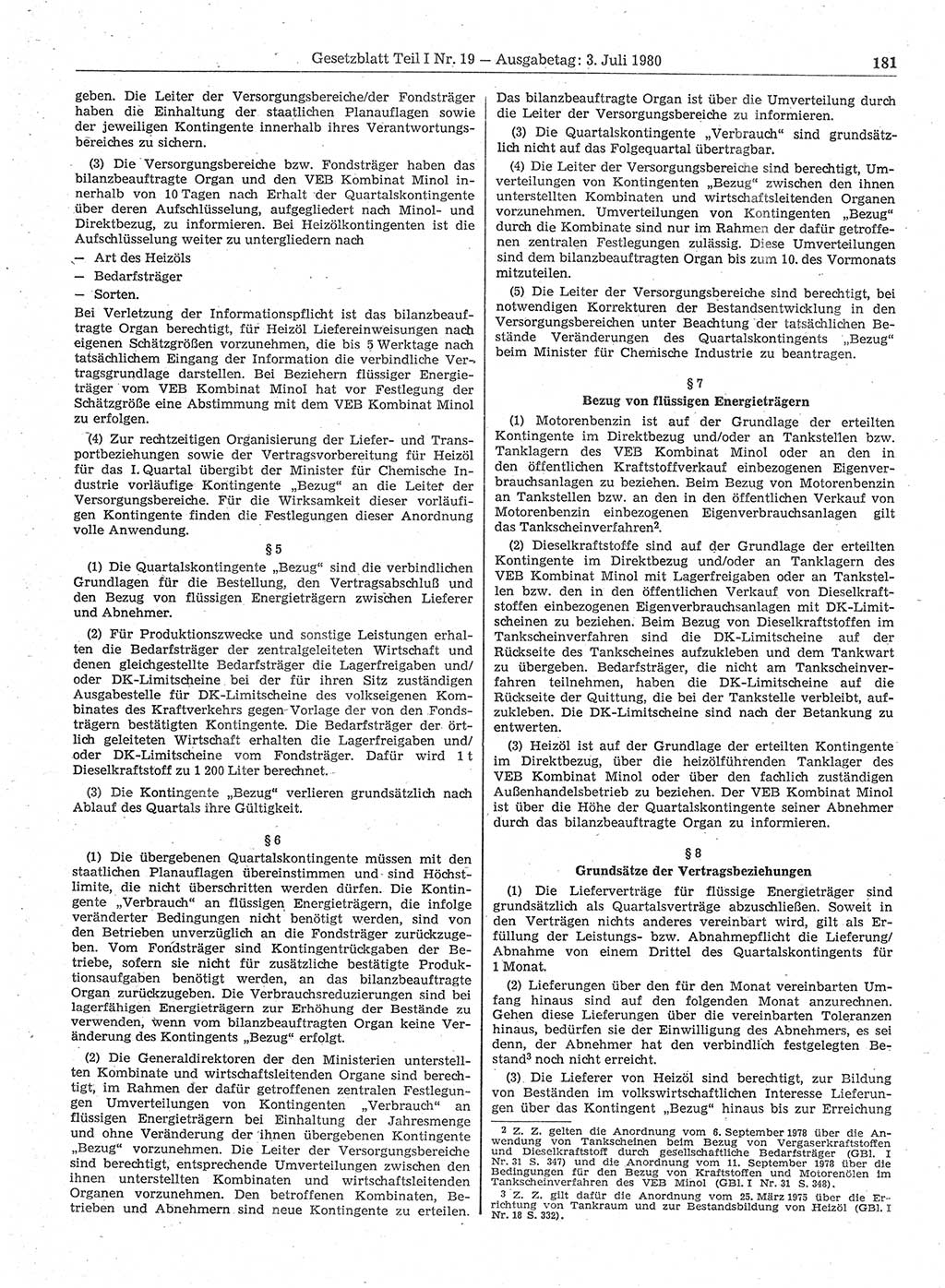 Gesetzblatt (GBl.) der Deutschen Demokratischen Republik (DDR) Teil Ⅰ 1980, Seite 181 (GBl. DDR Ⅰ 1980, S. 181)