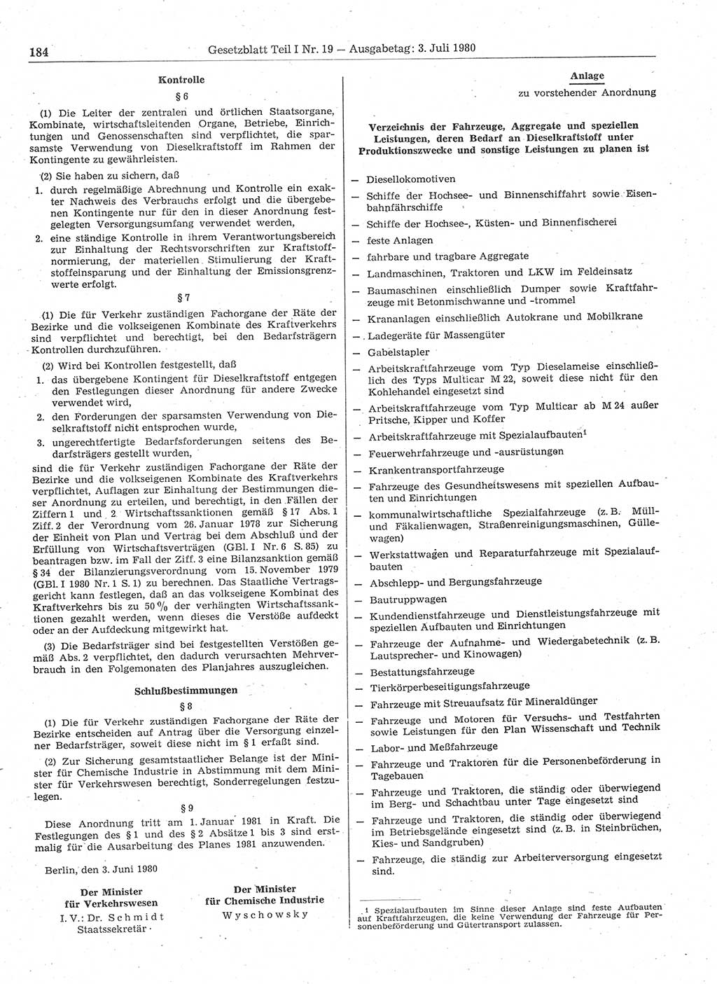 Gesetzblatt (GBl.) der Deutschen Demokratischen Republik (DDR) Teil Ⅰ 1980, Seite 184 (GBl. DDR Ⅰ 1980, S. 184)