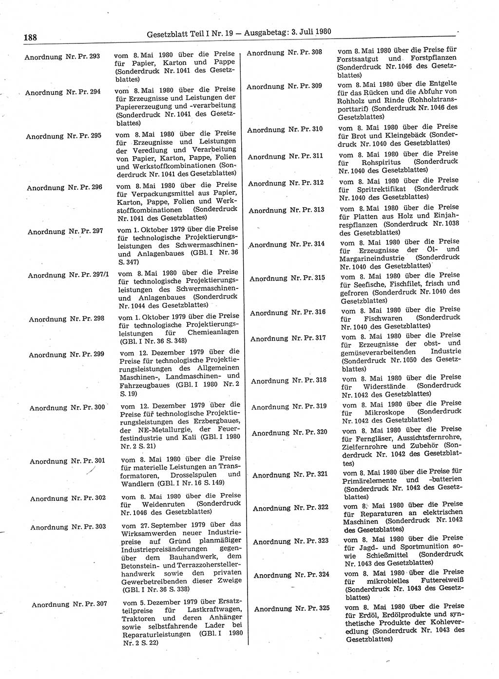 Gesetzblatt (GBl.) der Deutschen Demokratischen Republik (DDR) Teil Ⅰ 1980, Seite 188 (GBl. DDR Ⅰ 1980, S. 188)
