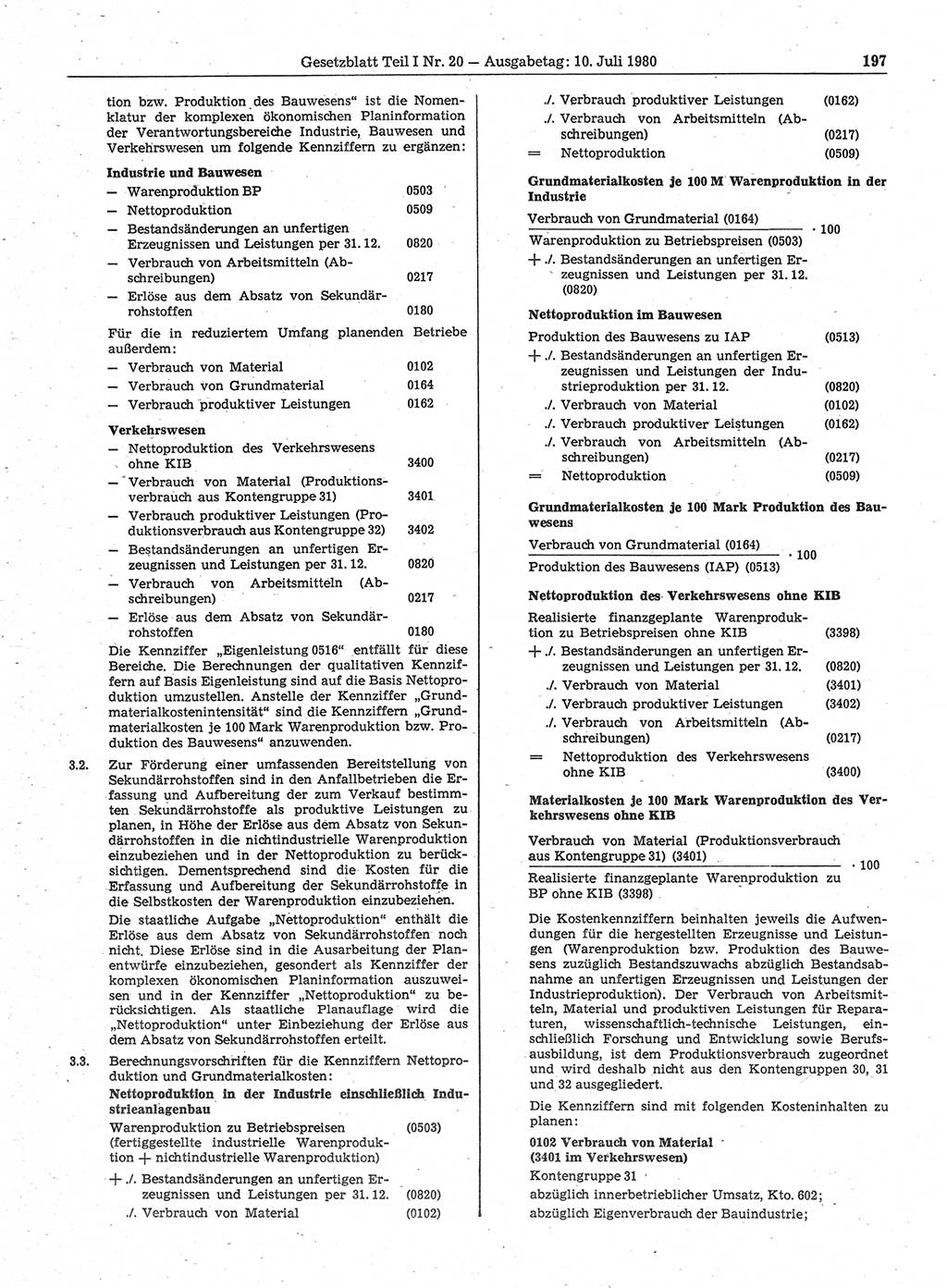 Gesetzblatt (GBl.) der Deutschen Demokratischen Republik (DDR) Teil Ⅰ 1980, Seite 197 (GBl. DDR Ⅰ 1980, S. 197)