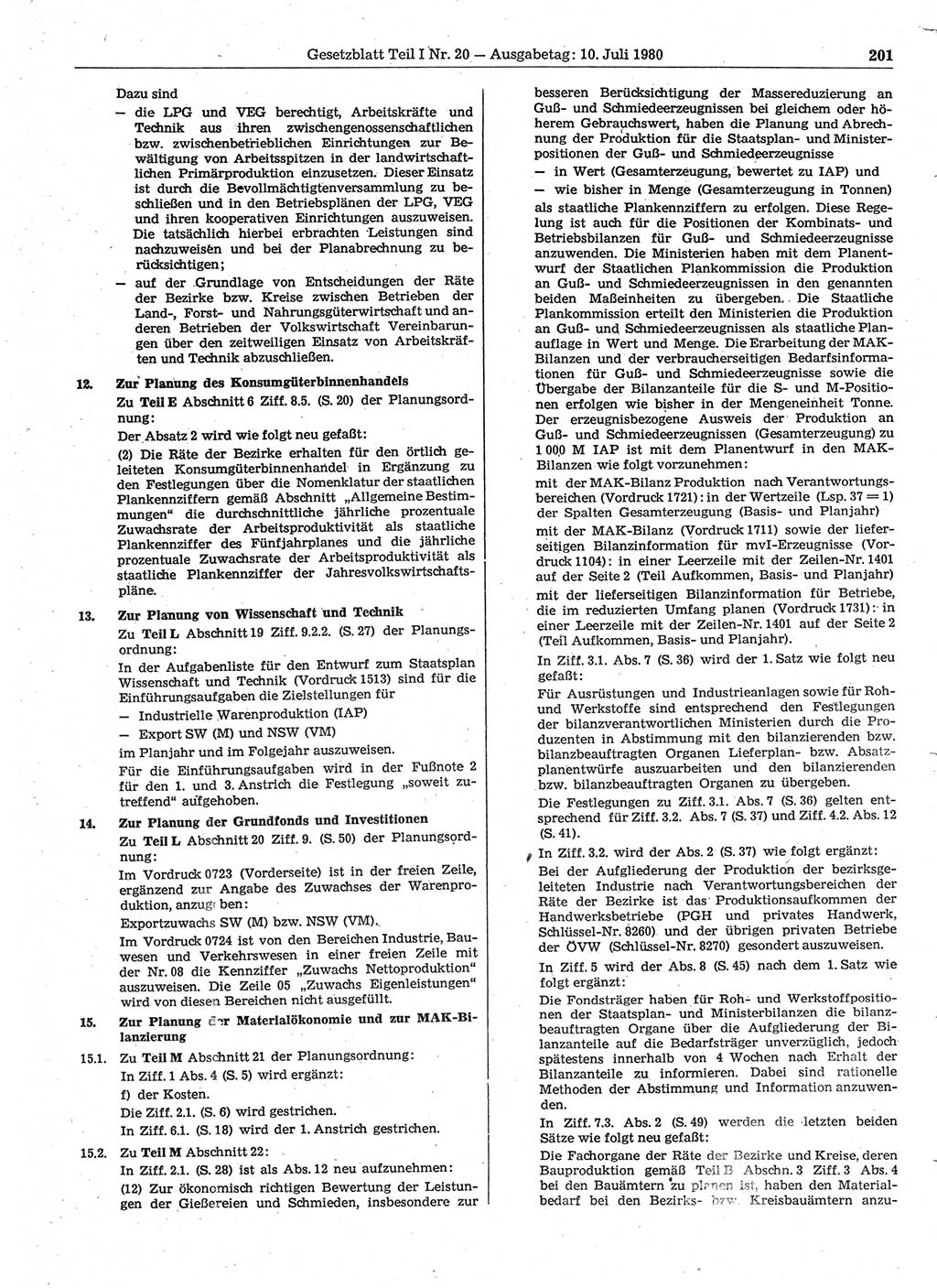 Gesetzblatt (GBl.) der Deutschen Demokratischen Republik (DDR) Teil Ⅰ 1980, Seite 201 (GBl. DDR Ⅰ 1980, S. 201)