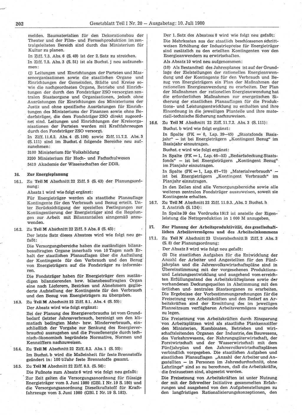 Gesetzblatt (GBl.) der Deutschen Demokratischen Republik (DDR) Teil Ⅰ 1980, Seite 202 (GBl. DDR Ⅰ 1980, S. 202)