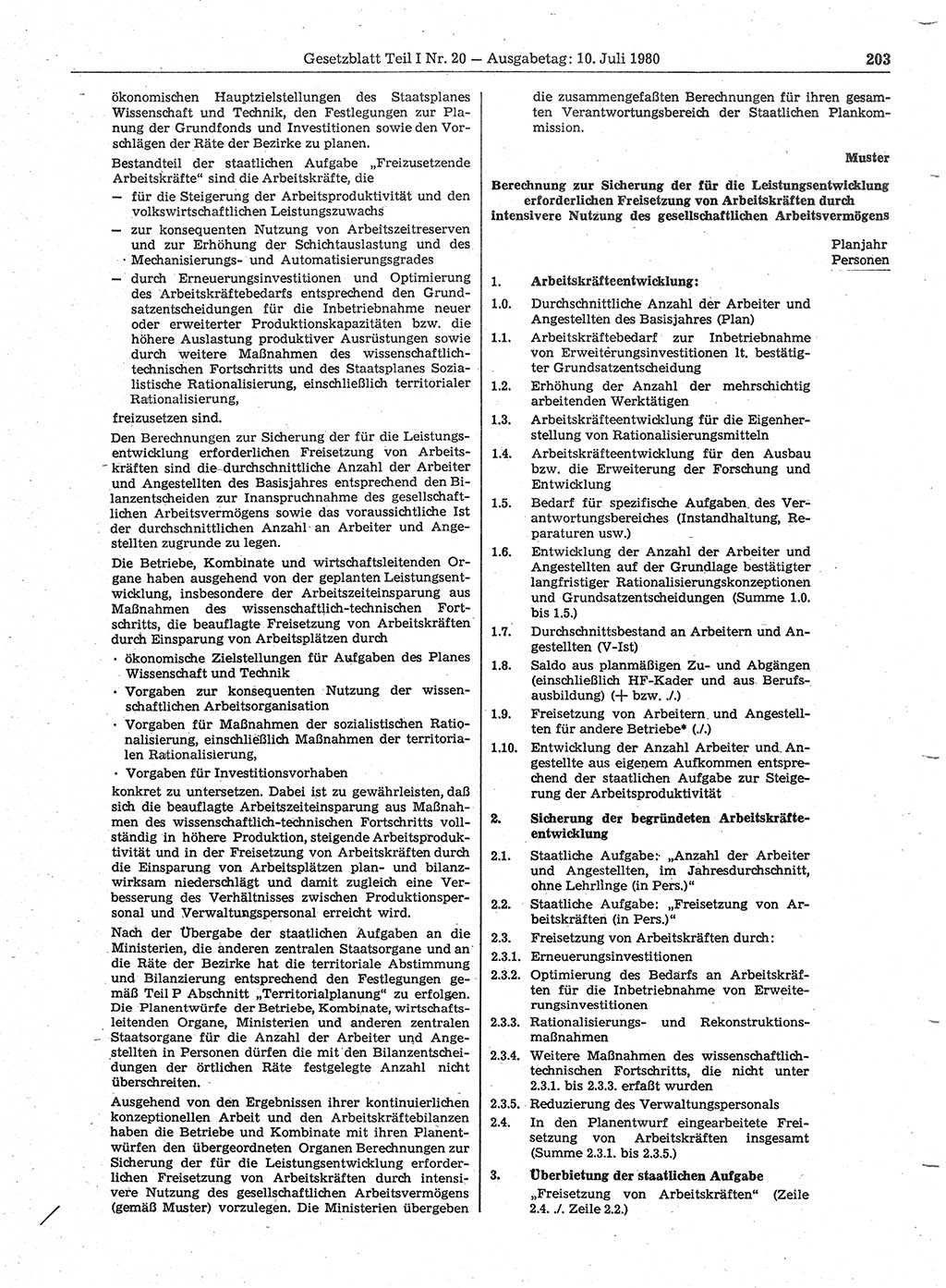 Gesetzblatt (GBl.) der Deutschen Demokratischen Republik (DDR) Teil Ⅰ 1980, Seite 203 (GBl. DDR Ⅰ 1980, S. 203)