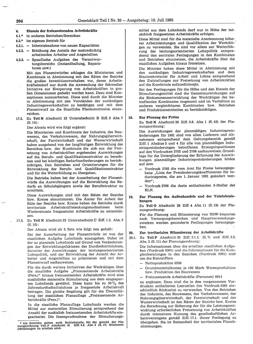 Gesetzblatt (GBl.) der Deutschen Demokratischen Republik (DDR) Teil Ⅰ 1980, Seite 204 (GBl. DDR Ⅰ 1980, S. 204)