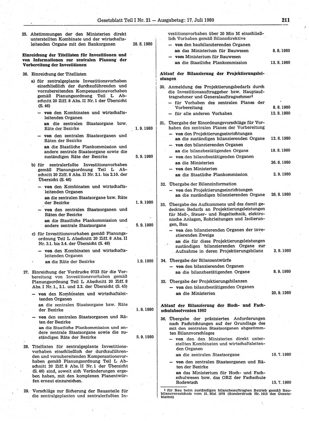 Gesetzblatt (GBl.) der Deutschen Demokratischen Republik (DDR) Teil Ⅰ 1980, Seite 211 (GBl. DDR Ⅰ 1980, S. 211)