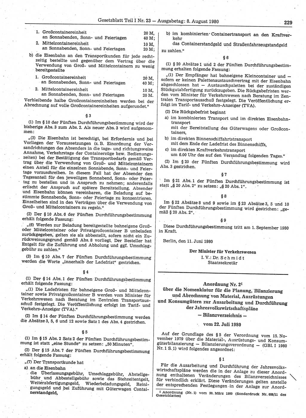 Gesetzblatt (GBl.) der Deutschen Demokratischen Republik (DDR) Teil Ⅰ 1980, Seite 229 (GBl. DDR Ⅰ 1980, S. 229)