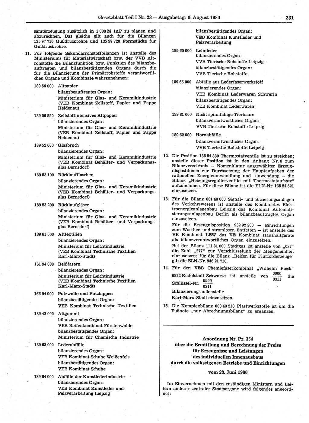 Gesetzblatt (GBl.) der Deutschen Demokratischen Republik (DDR) Teil Ⅰ 1980, Seite 231 (GBl. DDR Ⅰ 1980, S. 231)