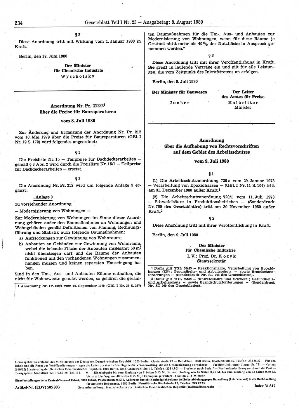 Gesetzblatt (GBl.) der Deutschen Demokratischen Republik (DDR) Teil Ⅰ 1980, Seite 234 (GBl. DDR Ⅰ 1980, S. 234)