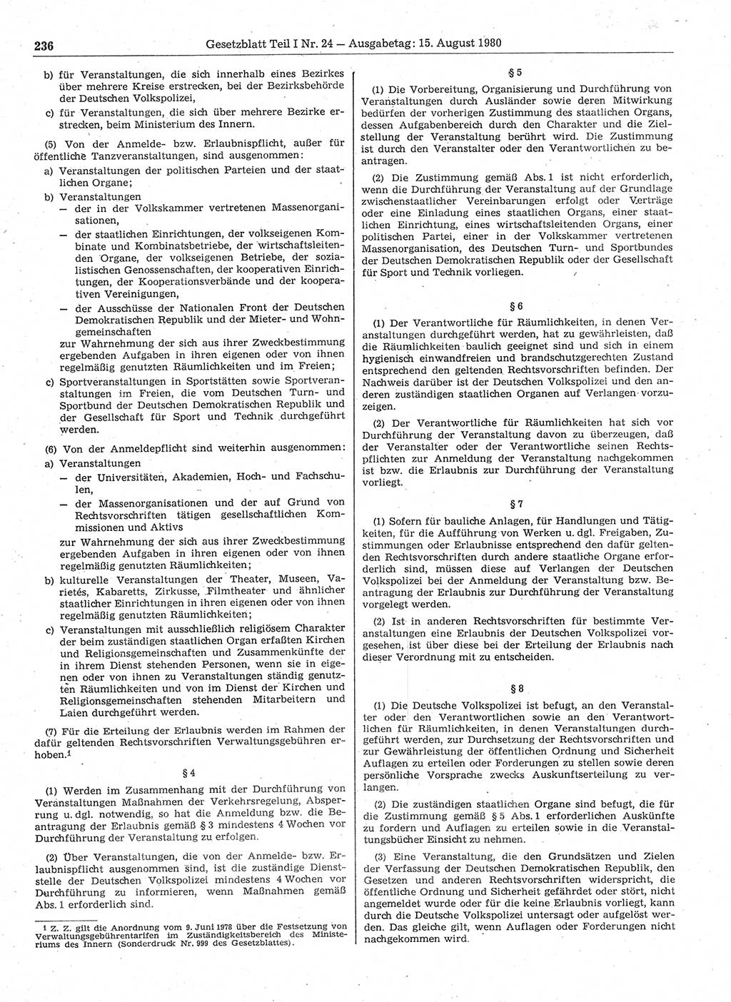 Gesetzblatt (GBl.) der Deutschen Demokratischen Republik (DDR) Teil Ⅰ 1980, Seite 236 (GBl. DDR Ⅰ 1980, S. 236)