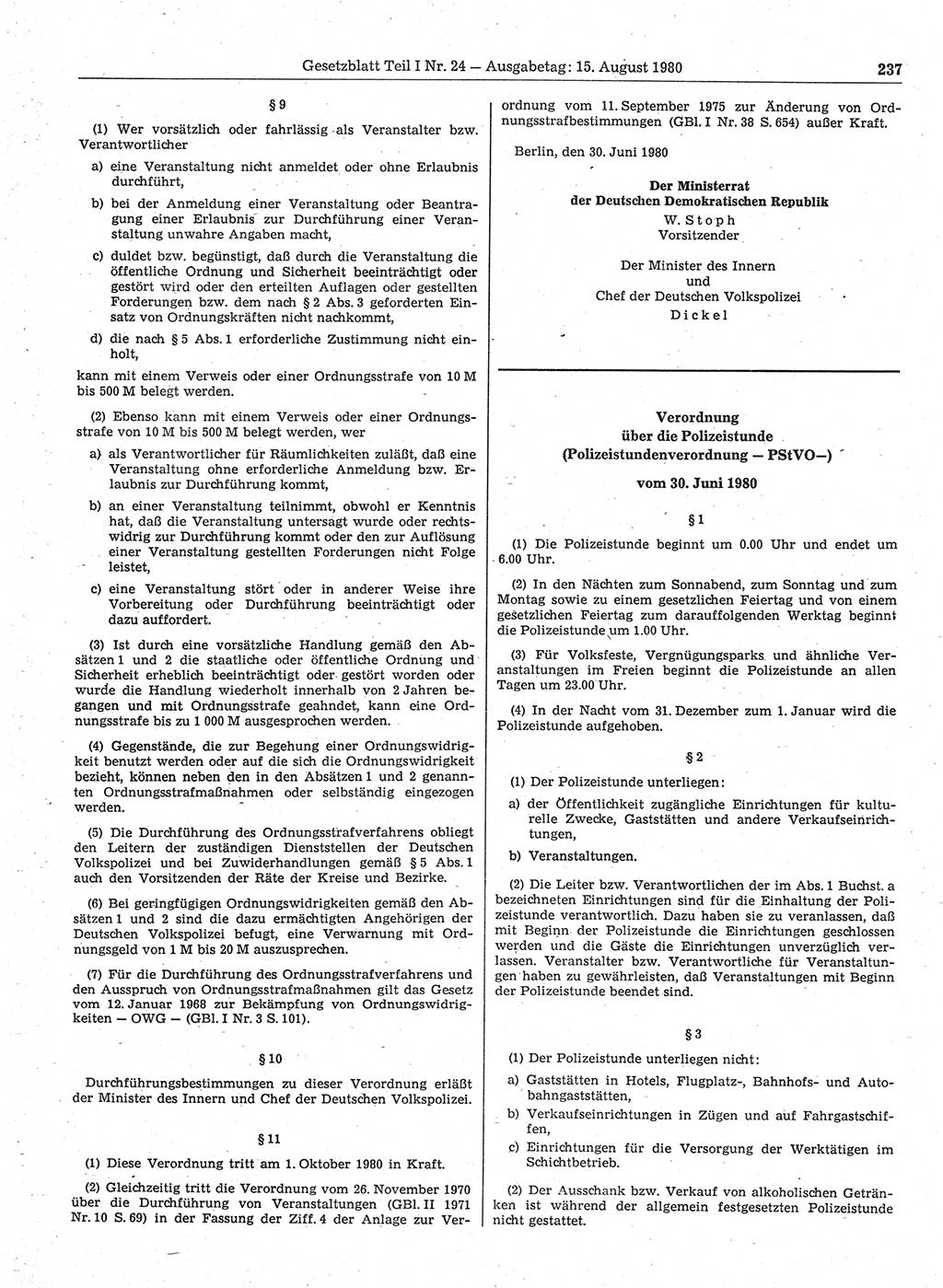 Gesetzblatt (GBl.) der Deutschen Demokratischen Republik (DDR) Teil Ⅰ 1980, Seite 237 (GBl. DDR Ⅰ 1980, S. 237)