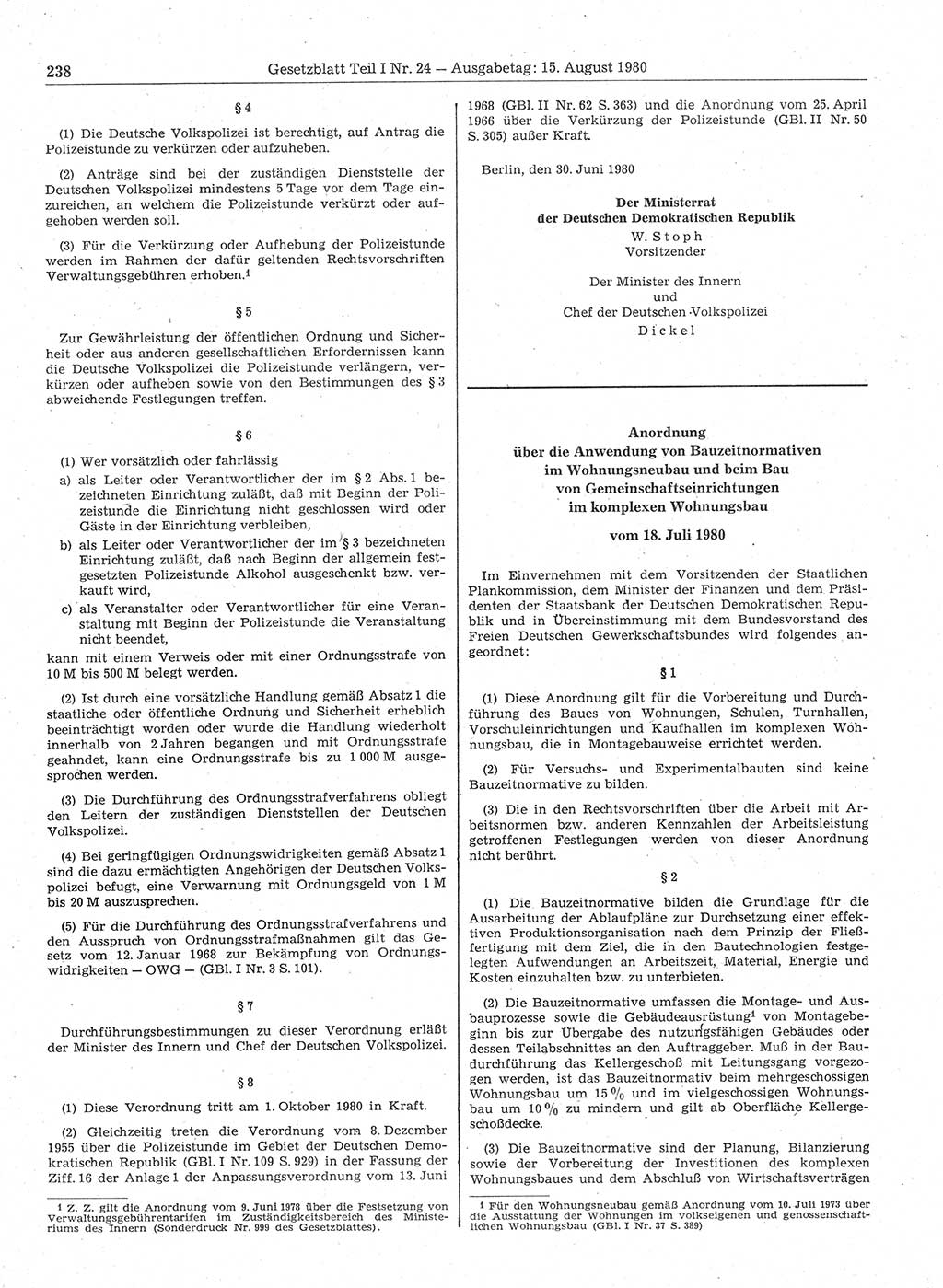 Gesetzblatt (GBl.) der Deutschen Demokratischen Republik (DDR) Teil Ⅰ 1980, Seite 238 (GBl. DDR Ⅰ 1980, S. 238)