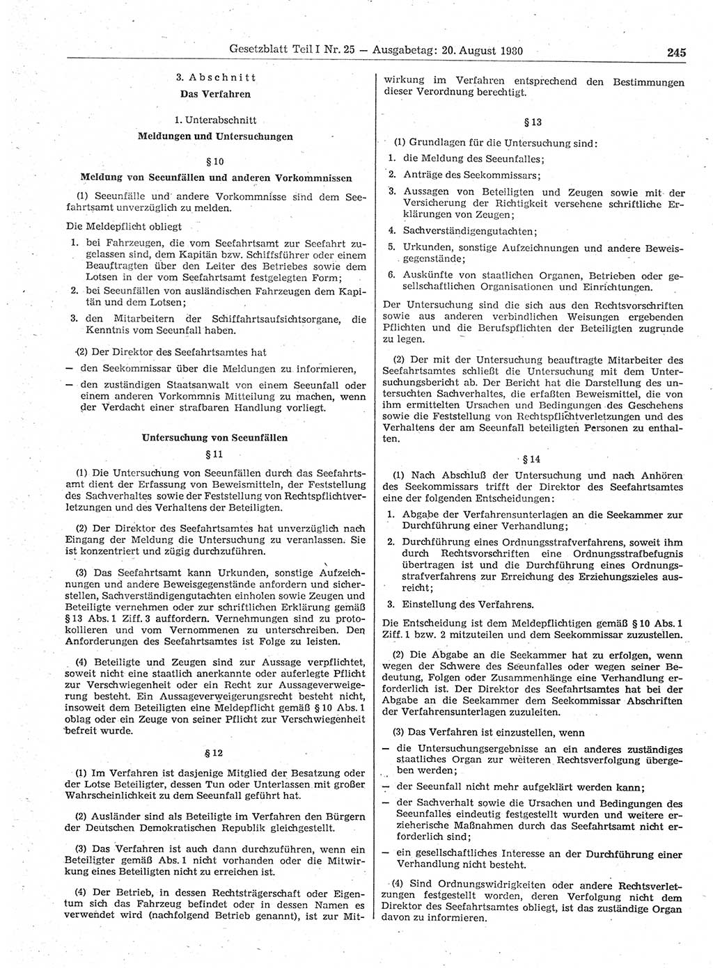 Gesetzblatt (GBl.) der Deutschen Demokratischen Republik (DDR) Teil Ⅰ 1980, Seite 245 (GBl. DDR Ⅰ 1980, S. 245)