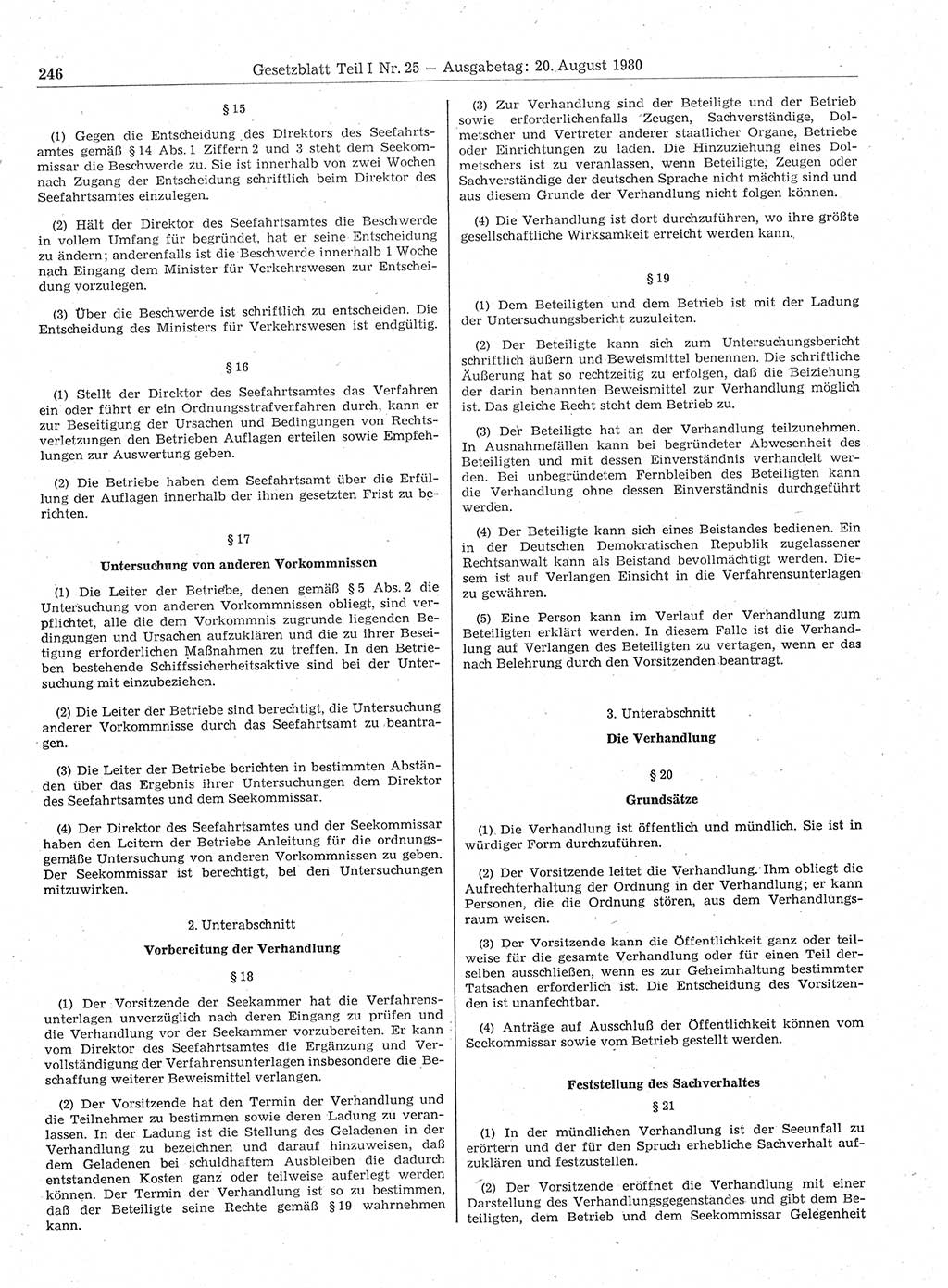 Gesetzblatt (GBl.) der Deutschen Demokratischen Republik (DDR) Teil Ⅰ 1980, Seite 246 (GBl. DDR Ⅰ 1980, S. 246)