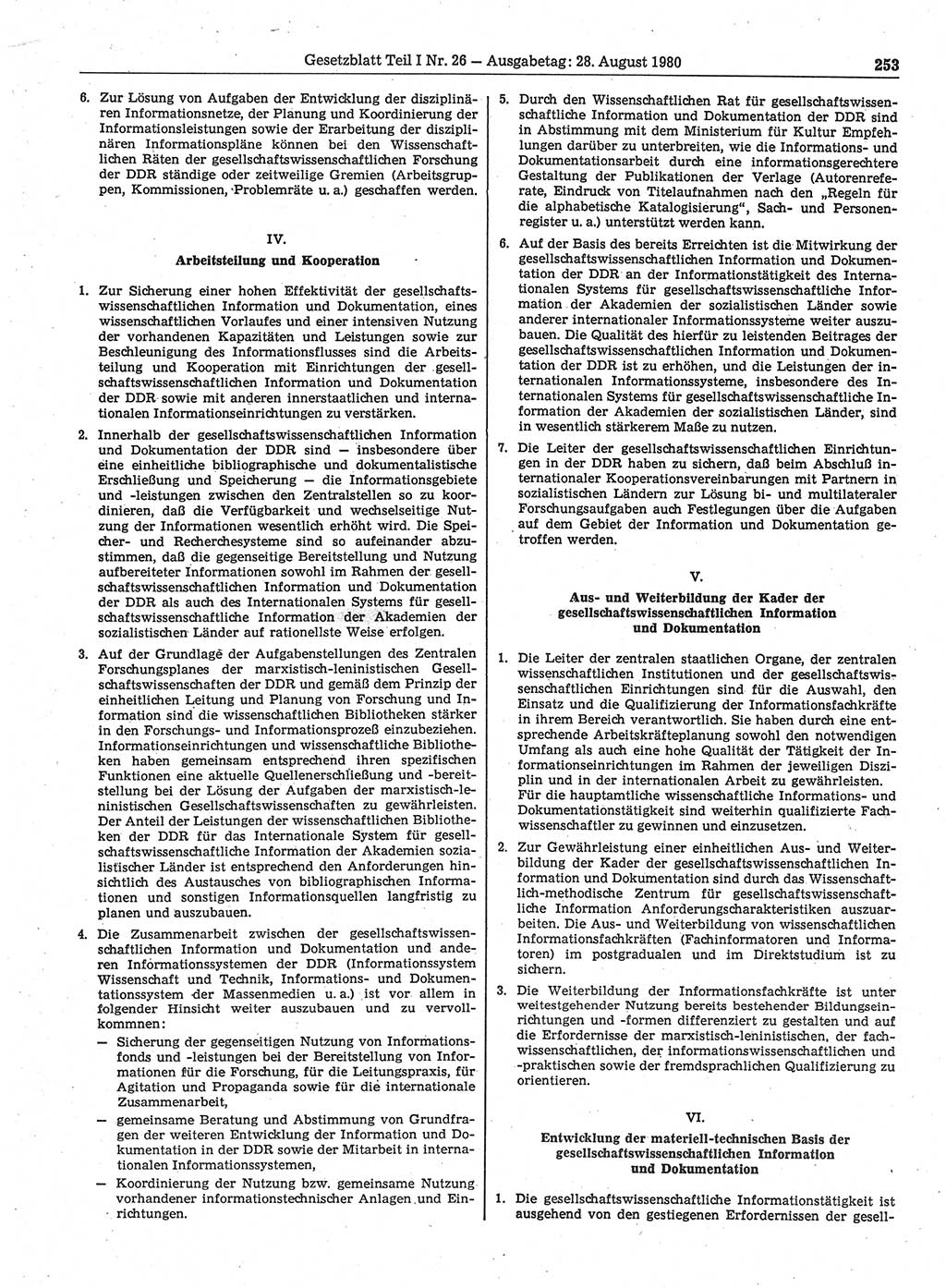 Gesetzblatt (GBl.) der Deutschen Demokratischen Republik (DDR) Teil Ⅰ 1980, Seite 253 (GBl. DDR Ⅰ 1980, S. 253)