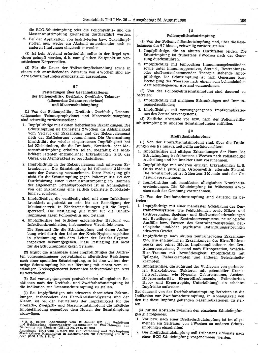 Gesetzblatt (GBl.) der Deutschen Demokratischen Republik (DDR) Teil Ⅰ 1980, Seite 259 (GBl. DDR Ⅰ 1980, S. 259)