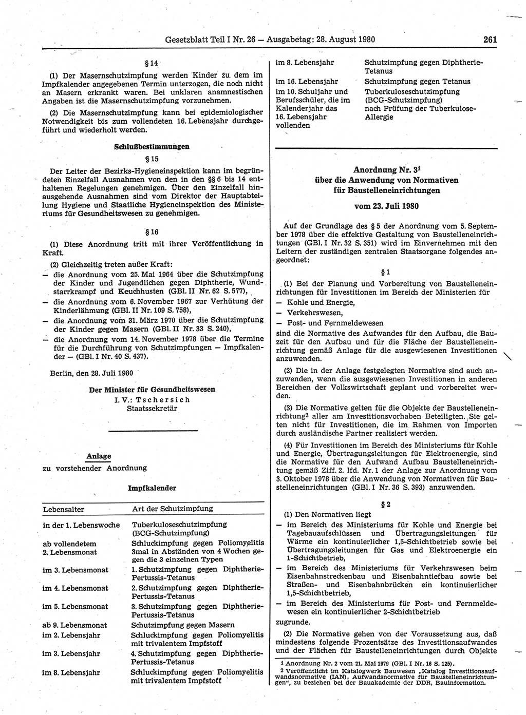 Gesetzblatt (GBl.) der Deutschen Demokratischen Republik (DDR) Teil Ⅰ 1980, Seite 261 (GBl. DDR Ⅰ 1980, S. 261)