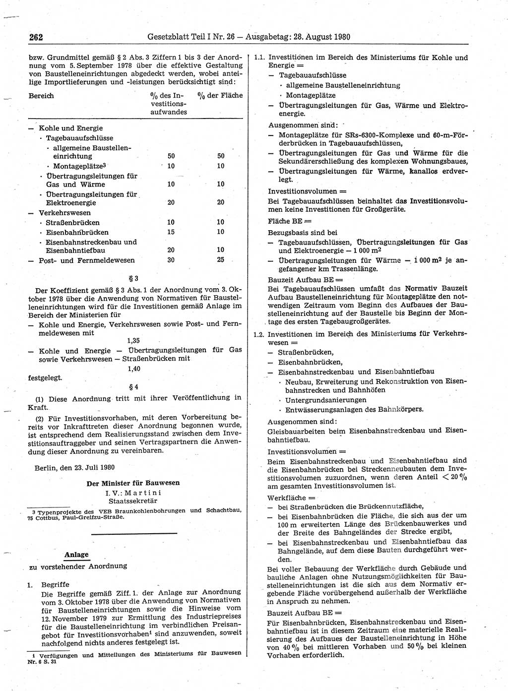 Gesetzblatt (GBl.) der Deutschen Demokratischen Republik (DDR) Teil Ⅰ 1980, Seite 262 (GBl. DDR Ⅰ 1980, S. 262)