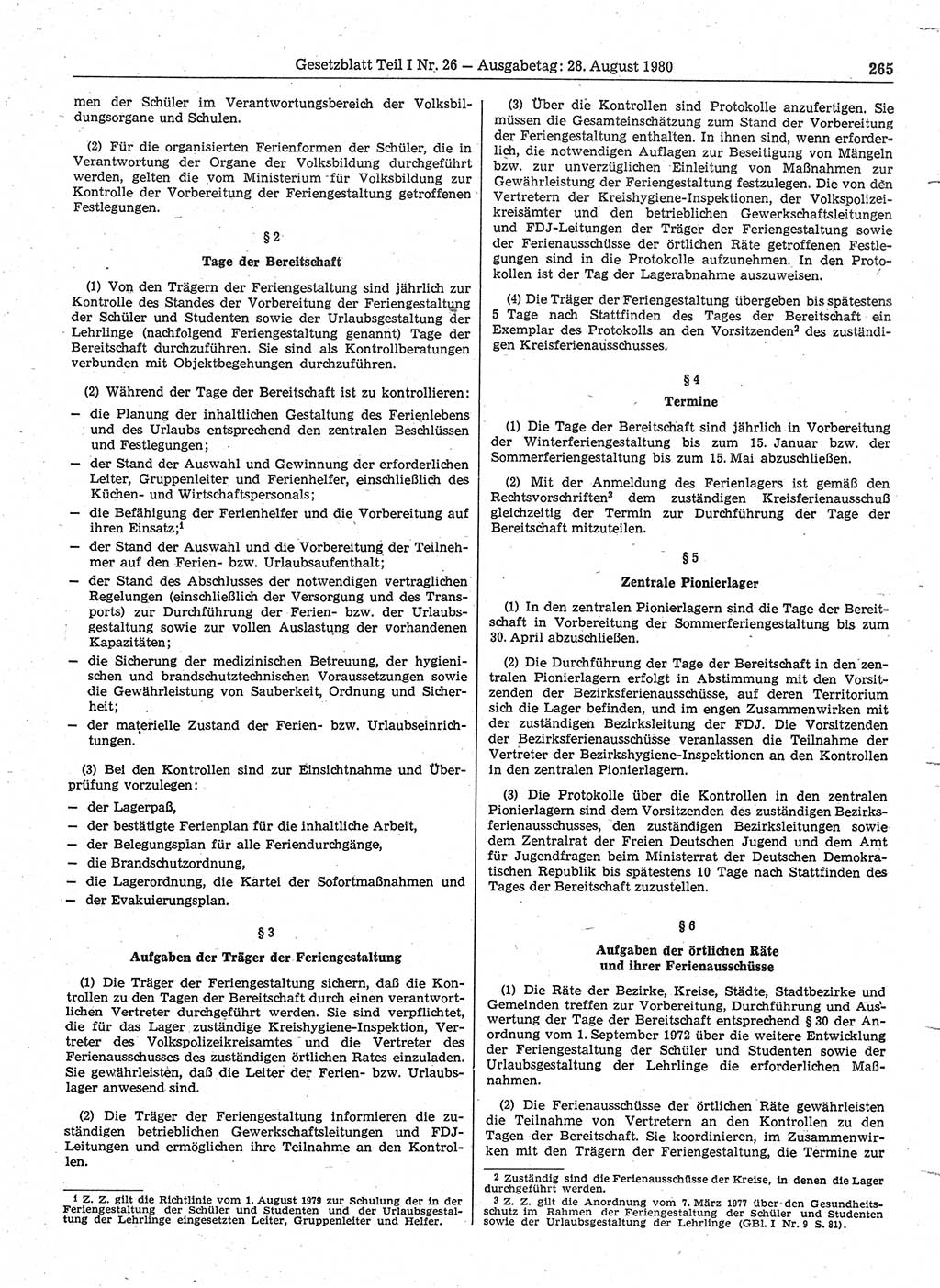 Gesetzblatt (GBl.) der Deutschen Demokratischen Republik (DDR) Teil Ⅰ 1980, Seite 265 (GBl. DDR Ⅰ 1980, S. 265)